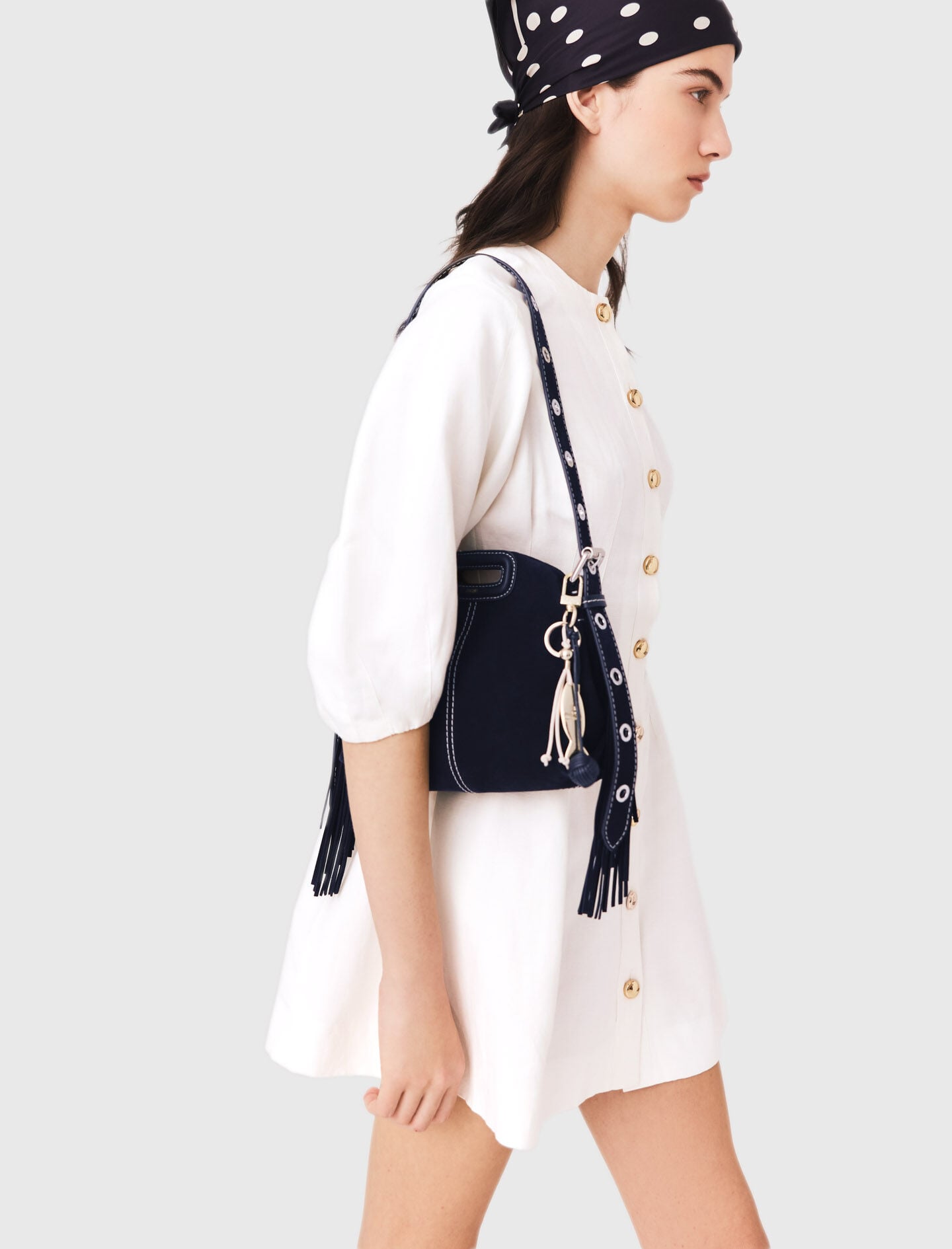 Maje Topstitched suede mini Miss M bag