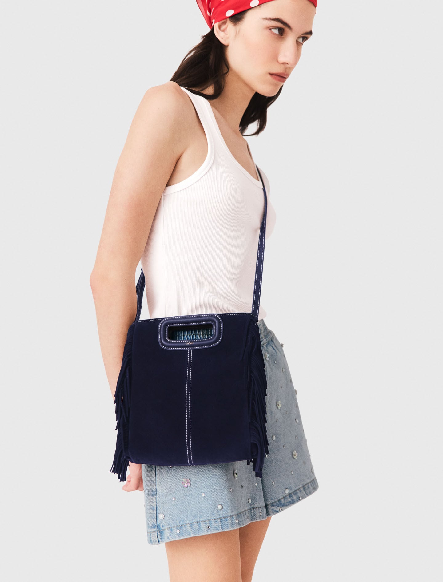 Maje Topstitched suede M bag