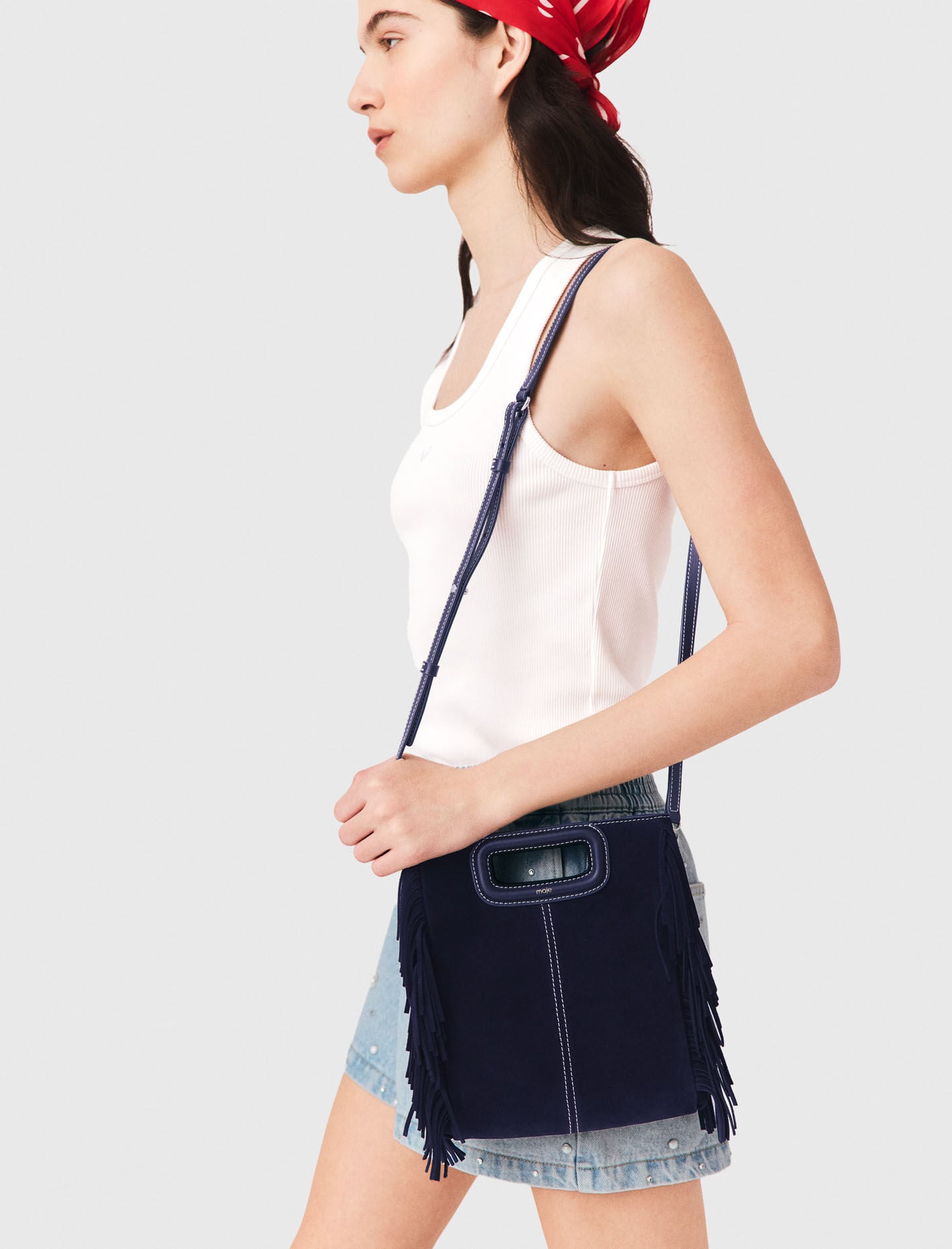 Maje Topstitched suede M bag