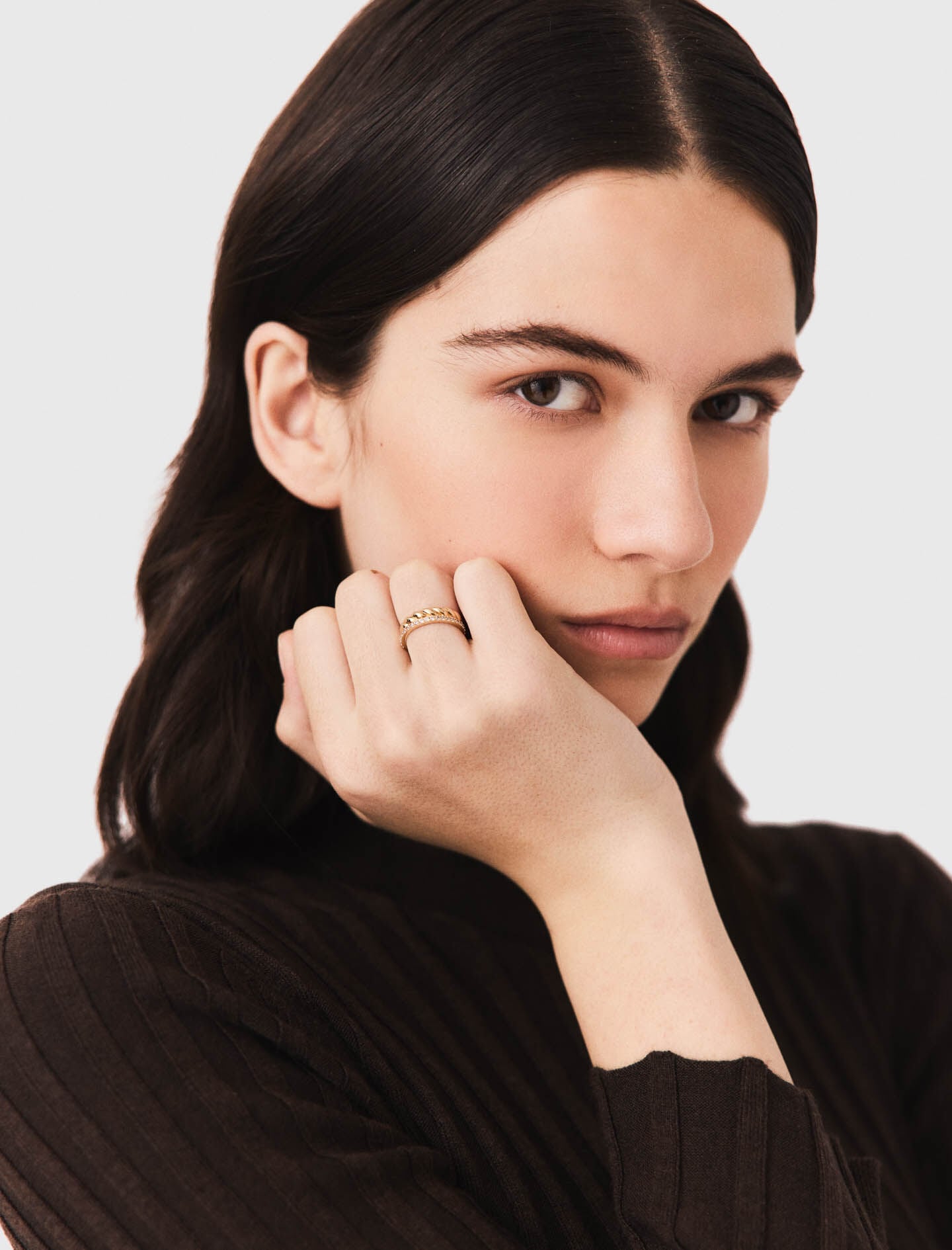 Maje Twisted gold rhinestone ring