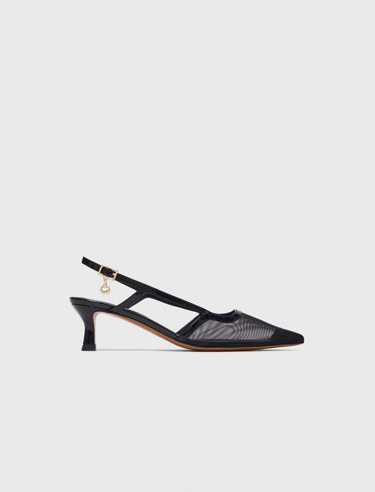 Maje Leather and mesh slingbacks