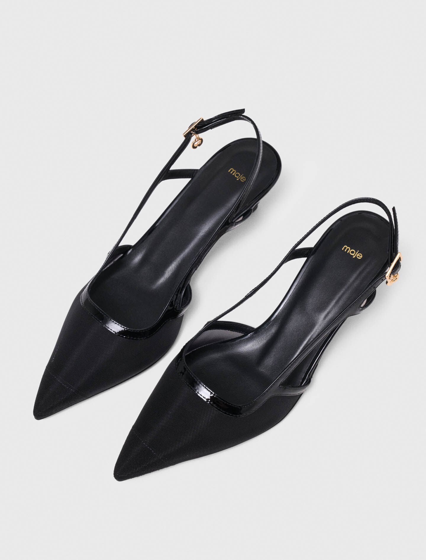 Maje Leather and mesh slingbacks