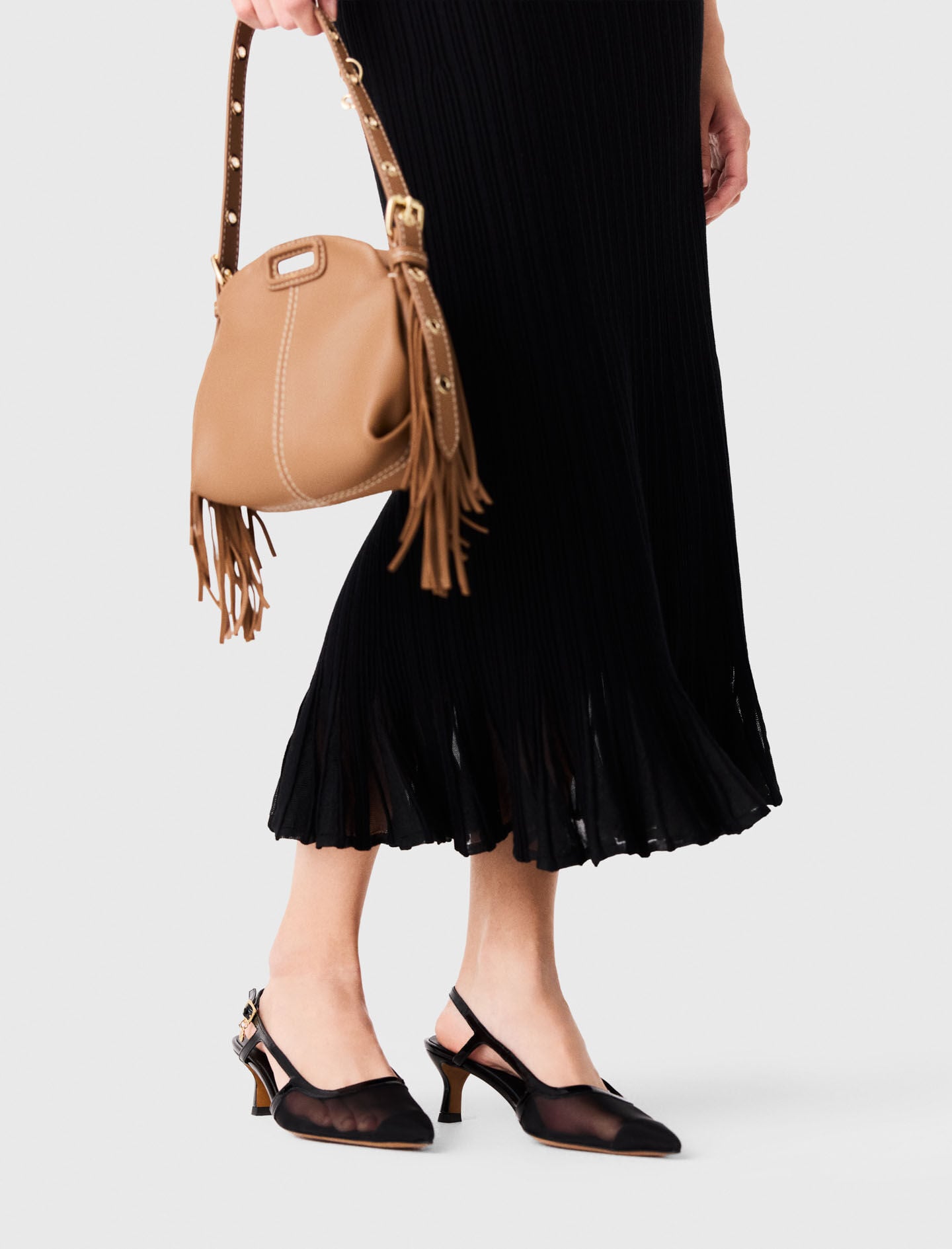 Maje Leather and mesh slingbacks