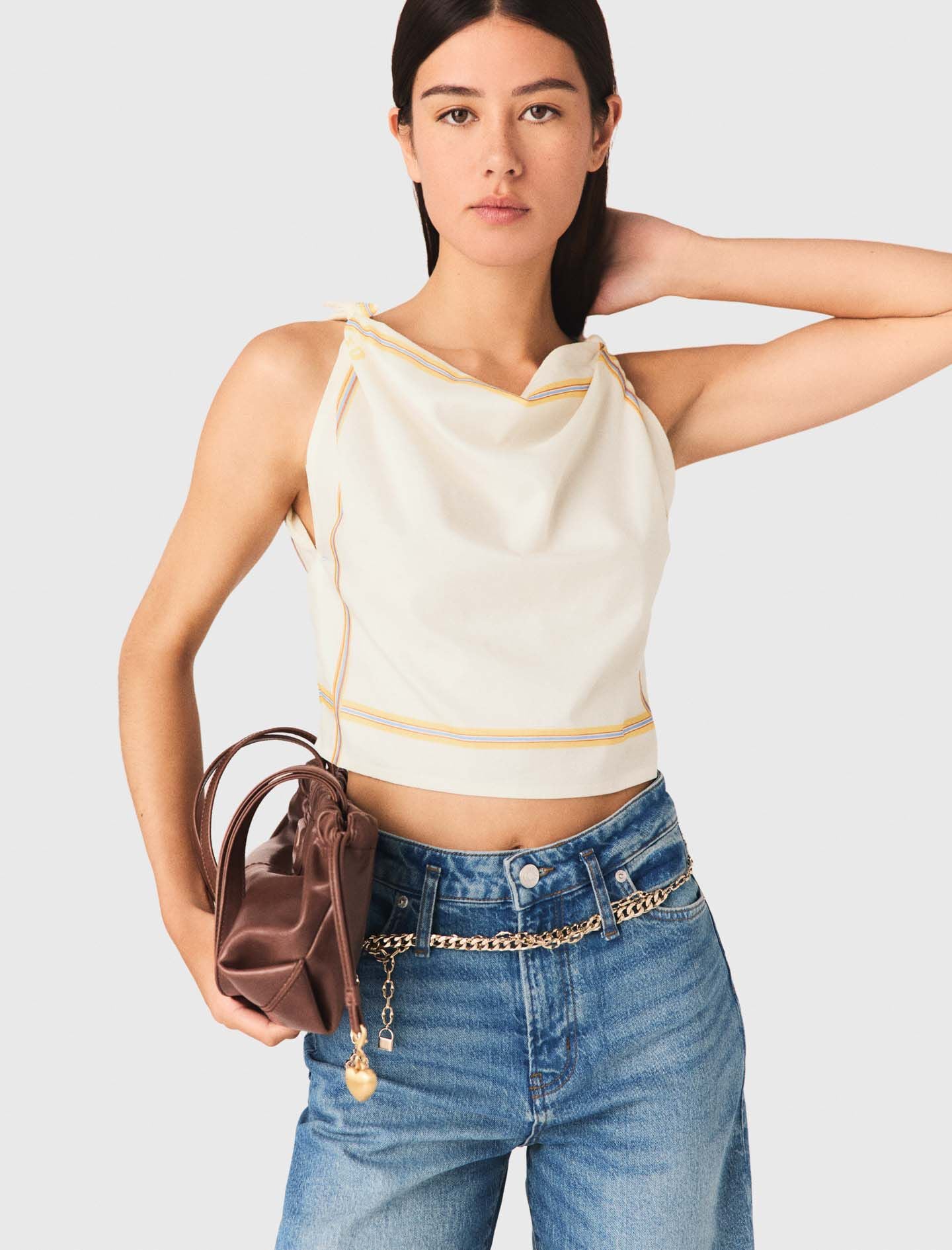 Maje Patterned backless crop top