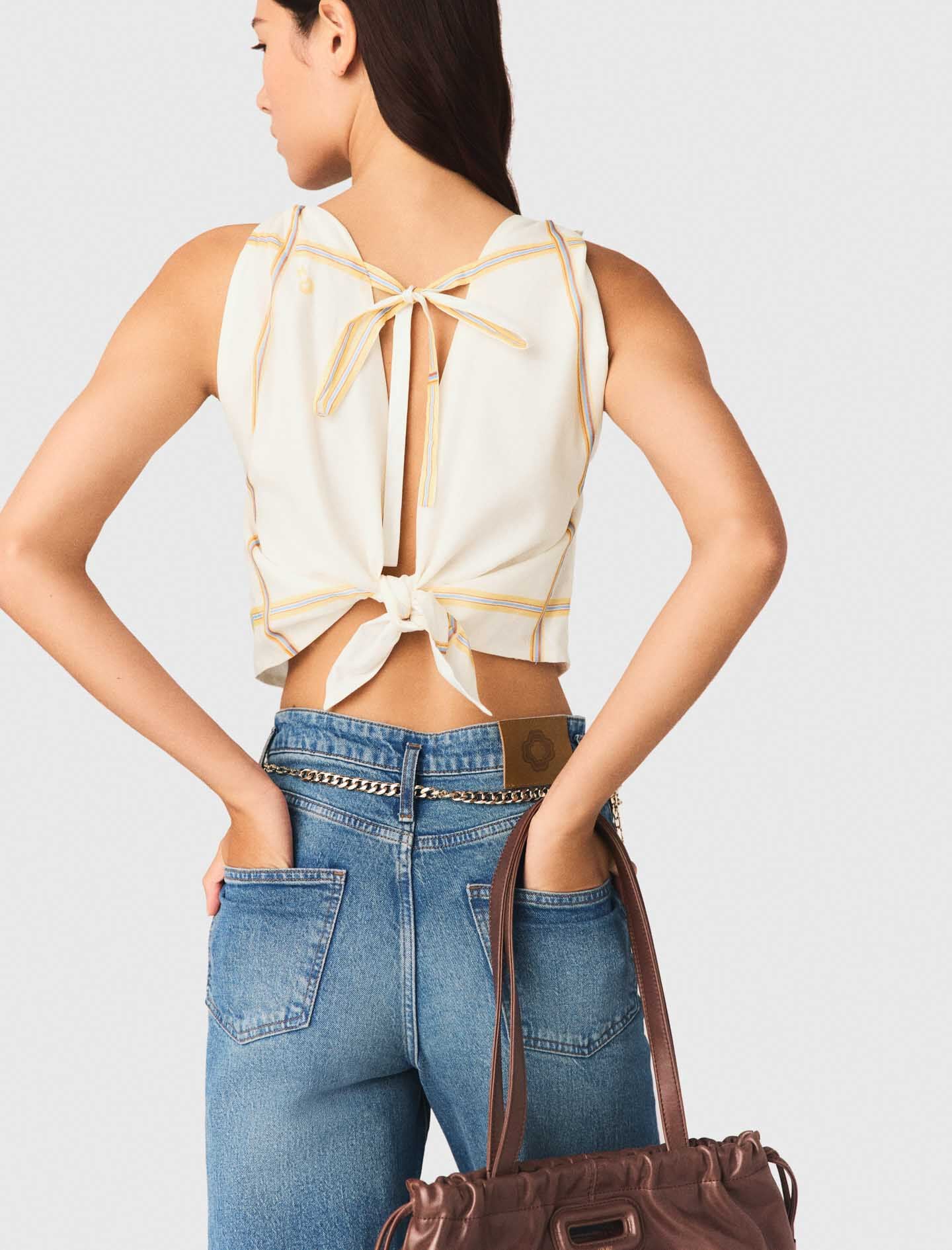 Maje Patterned backless crop top