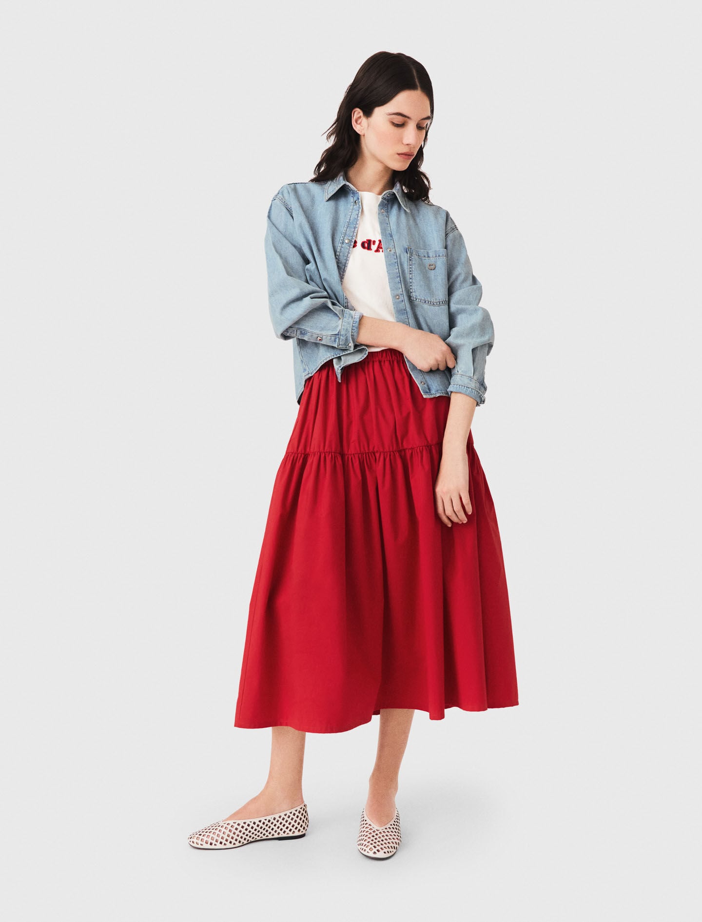 Maje Long gathered skirt