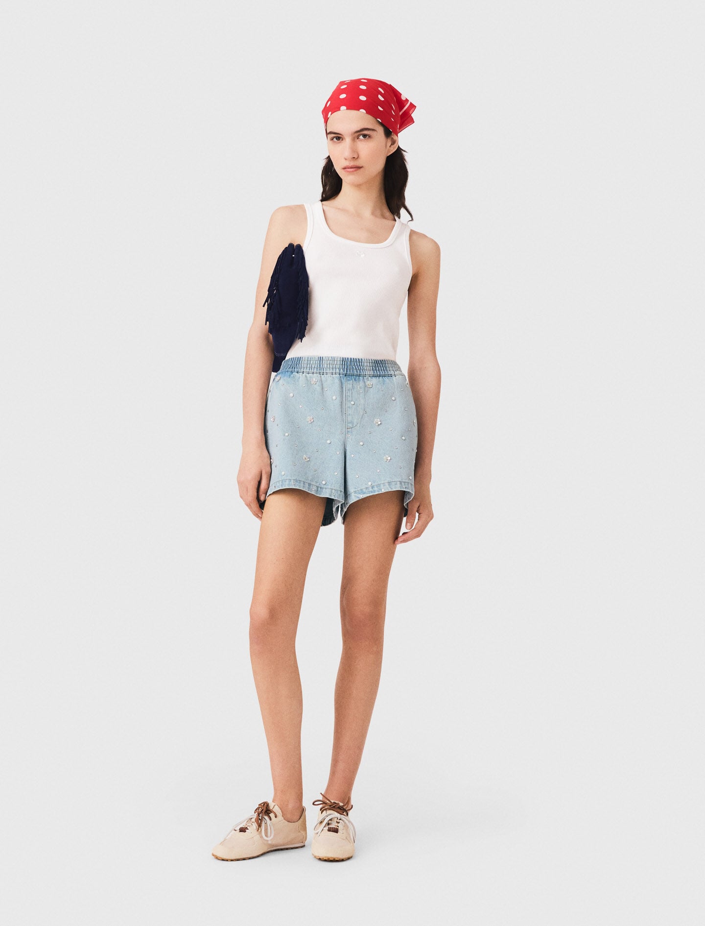 Maje Floral denim shorts
