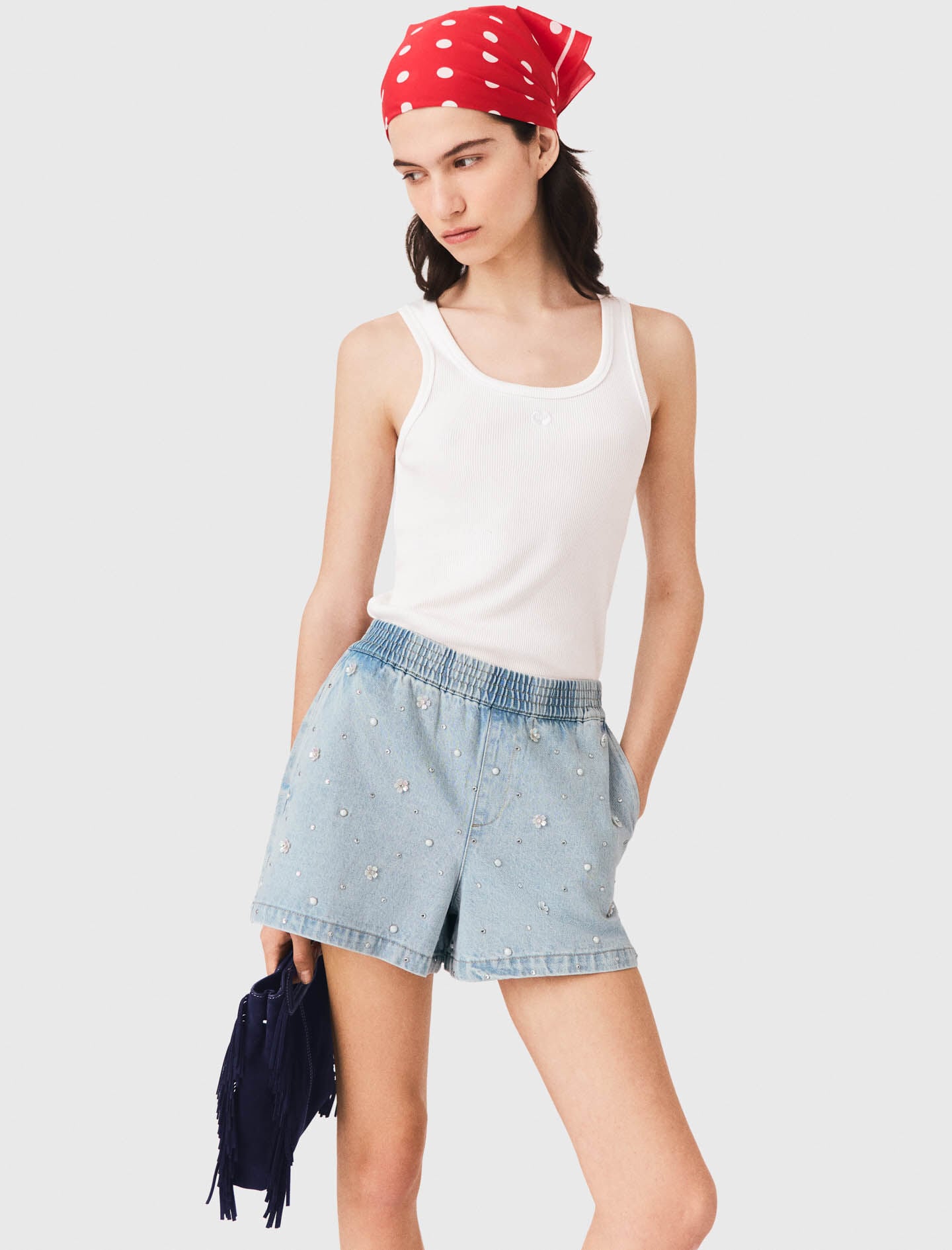 Maje Floral denim shorts