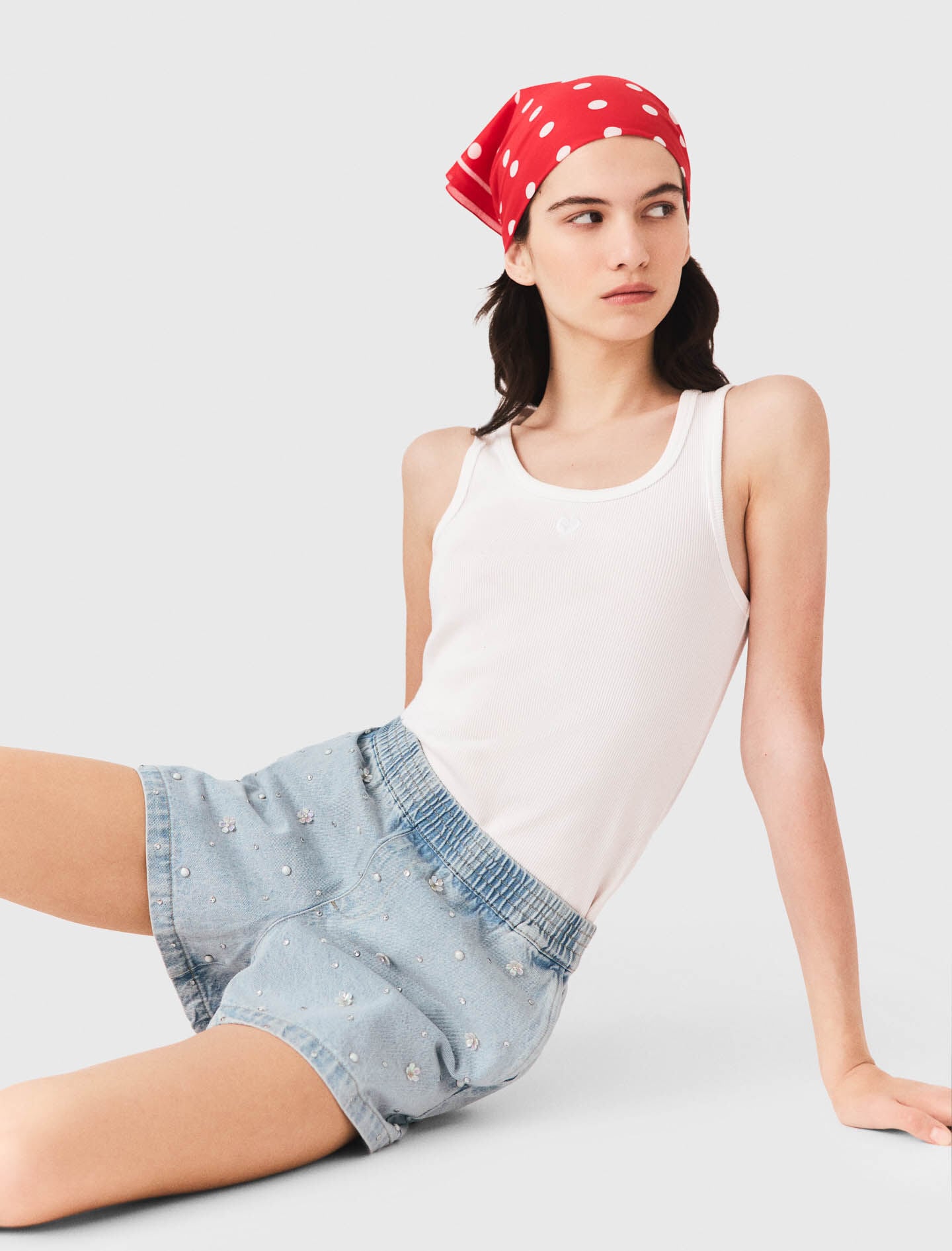 Maje Floral denim shorts