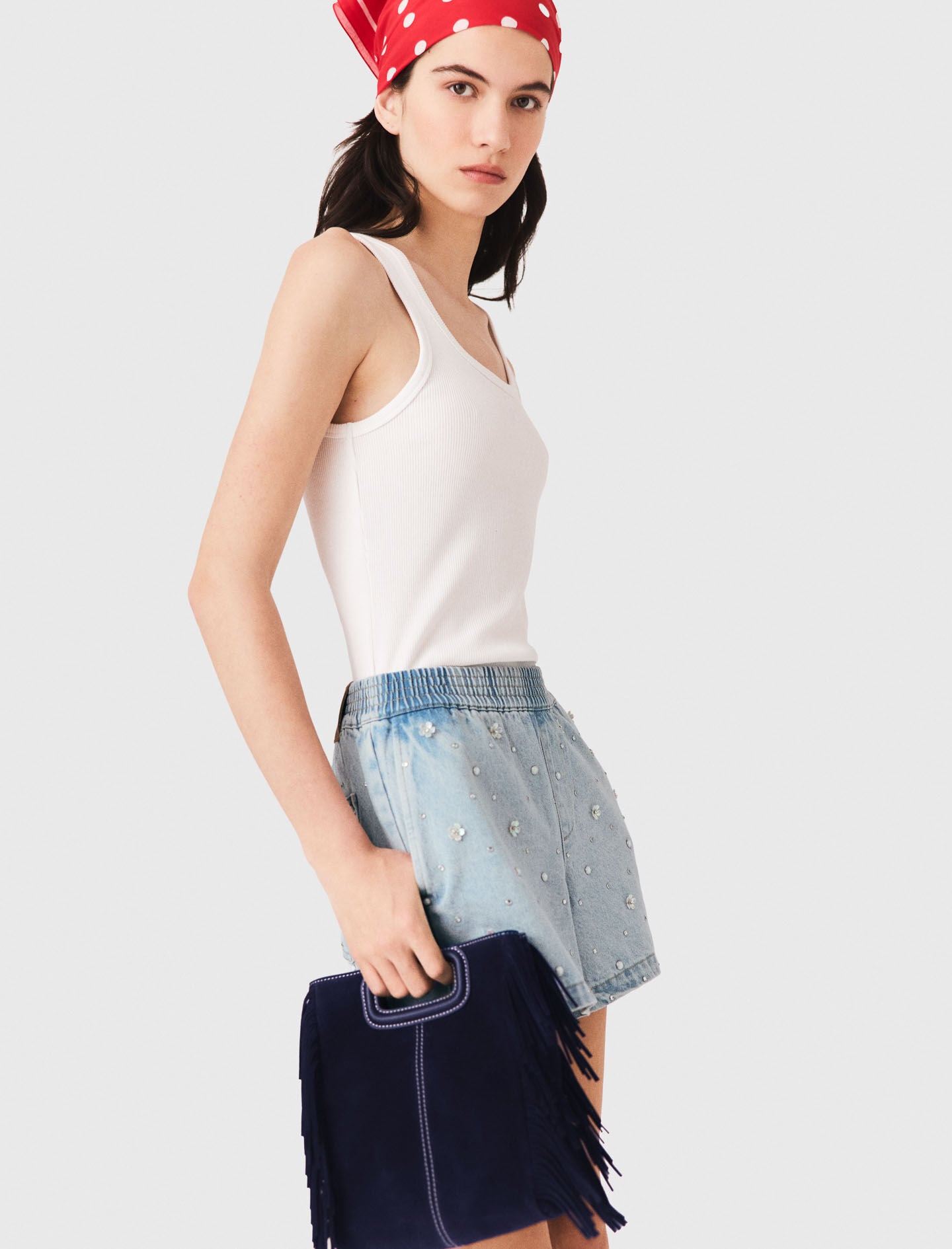 Maje Floral denim shorts