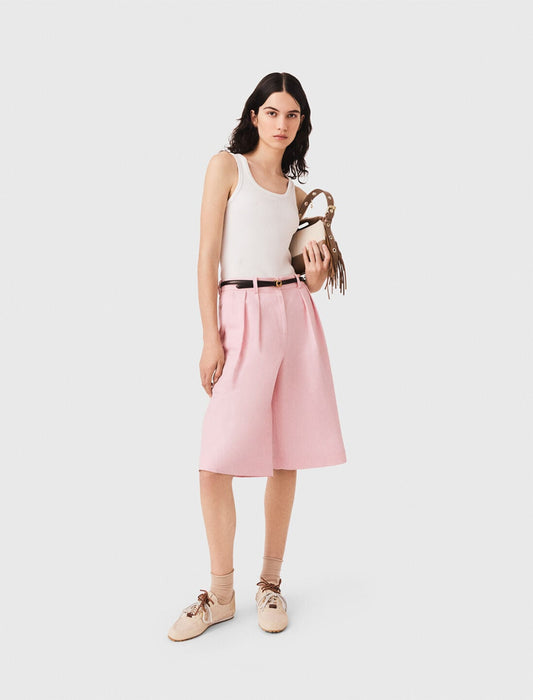 Maje Pleated linen blend Bermuda shorts
