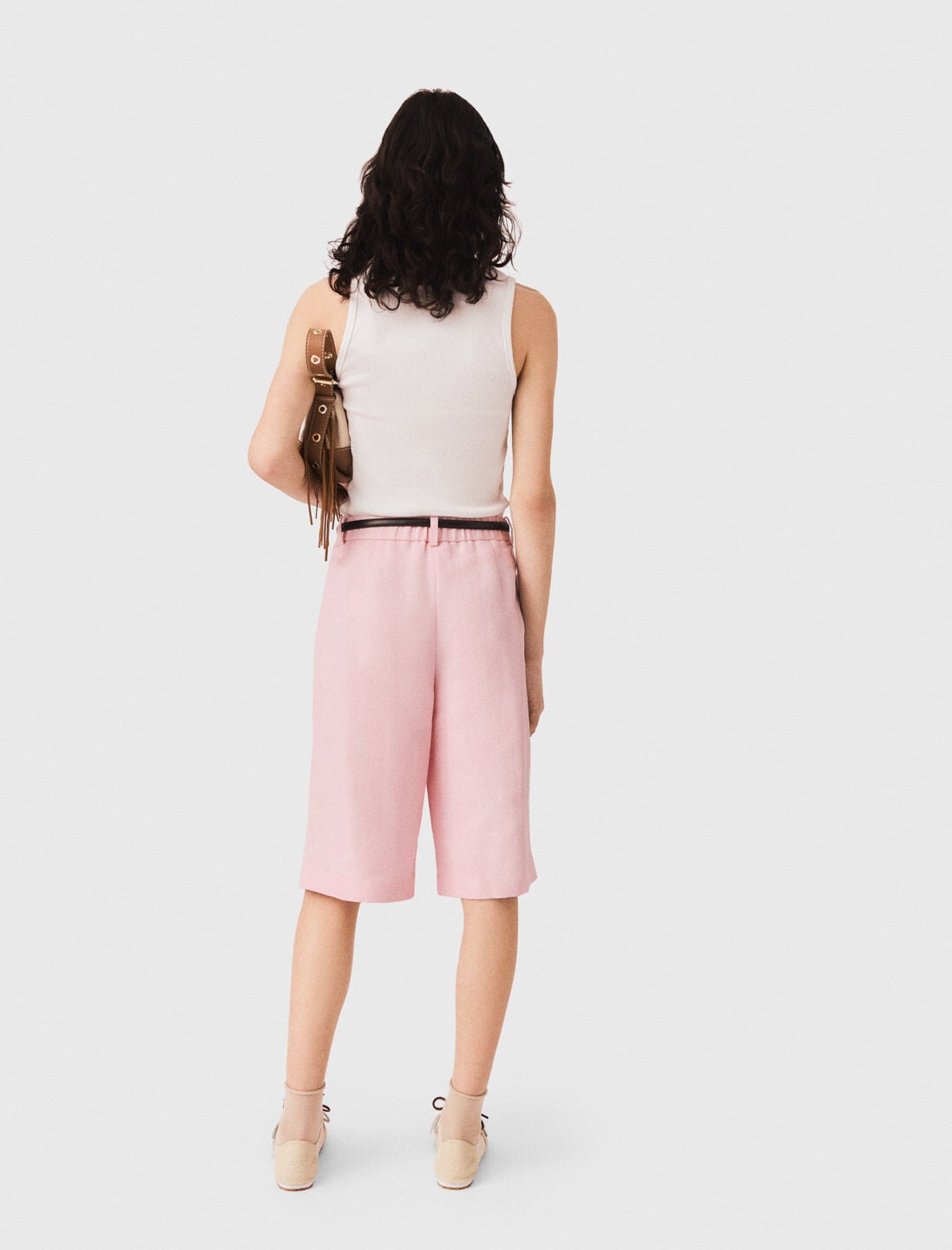 Maje Pleated linen blend Bermuda shorts