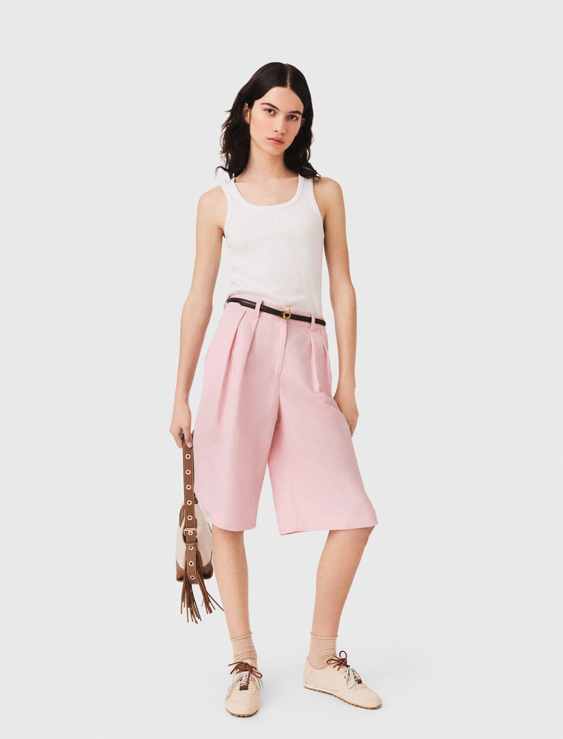 Maje Pleated linen blend Bermuda shorts