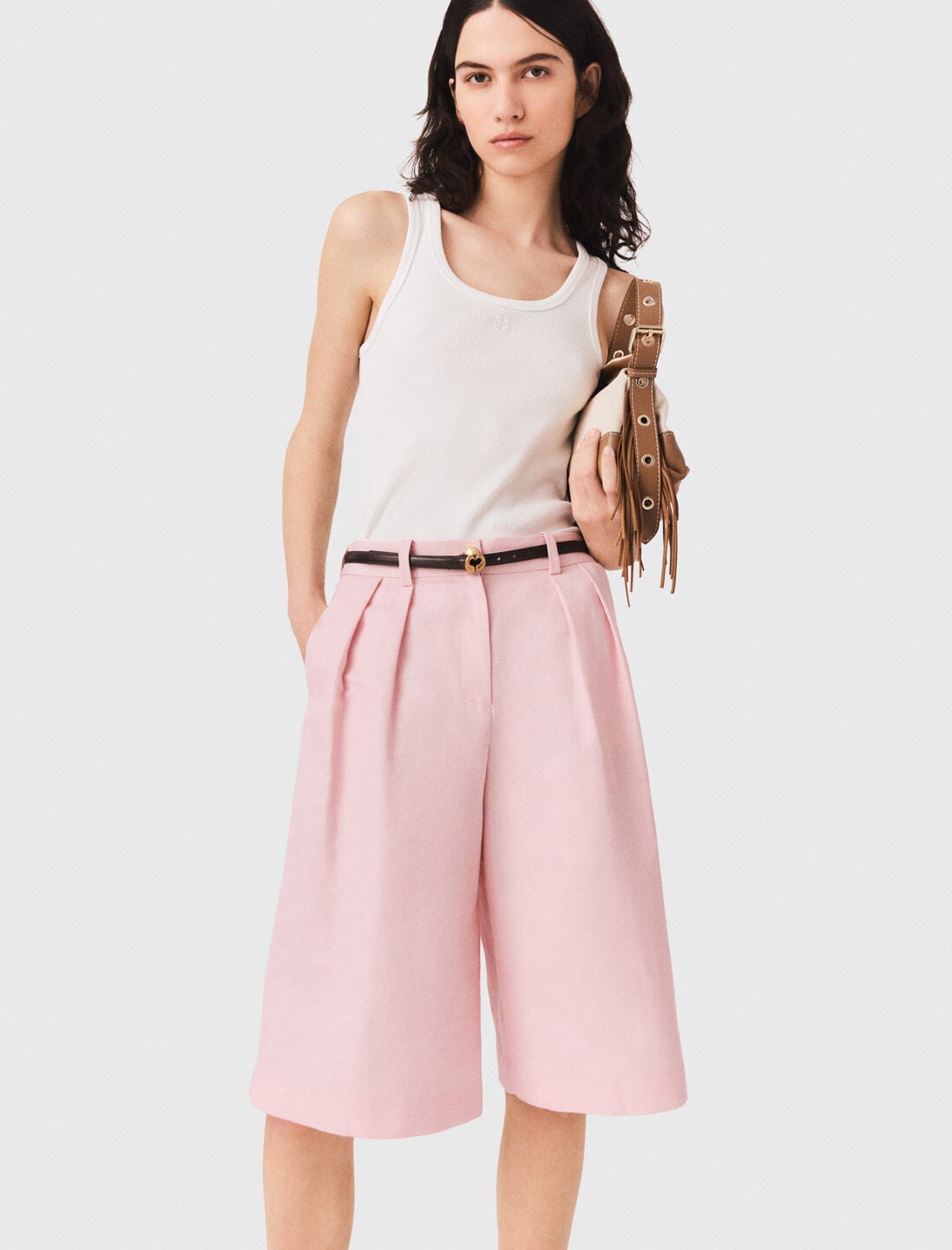 Maje Pleated linen blend Bermuda shorts