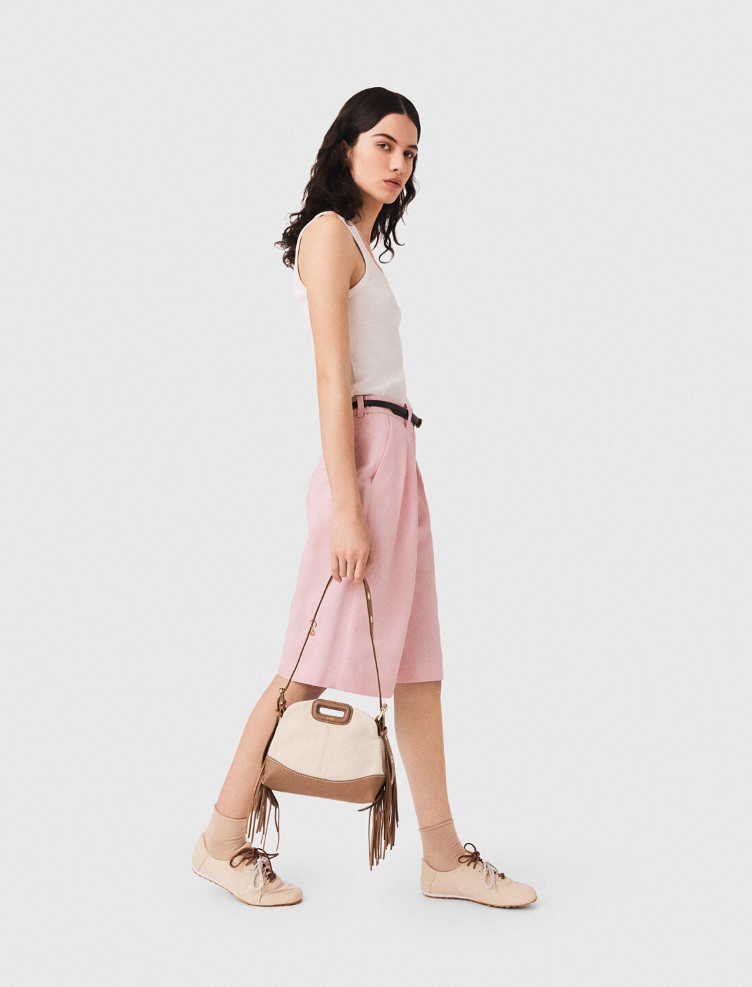 Maje Pleated linen blend Bermuda shorts