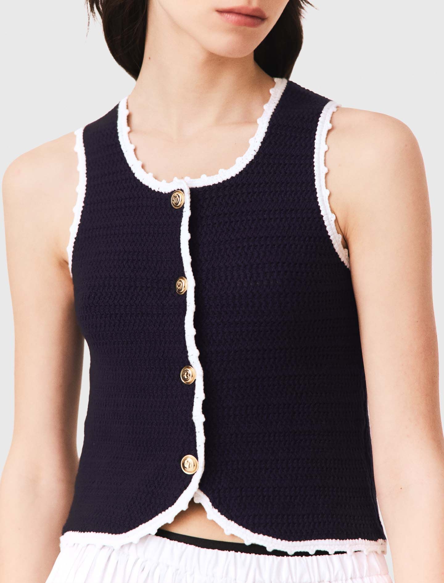 Maje Knit top with crochet trim
