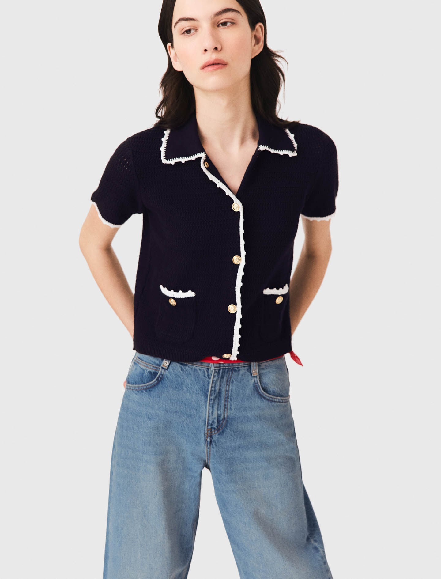 Maje Cardigan with crochet trim