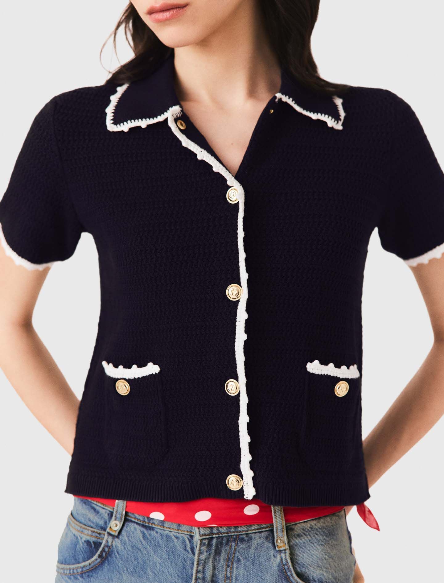 Maje Cardigan with crochet trim