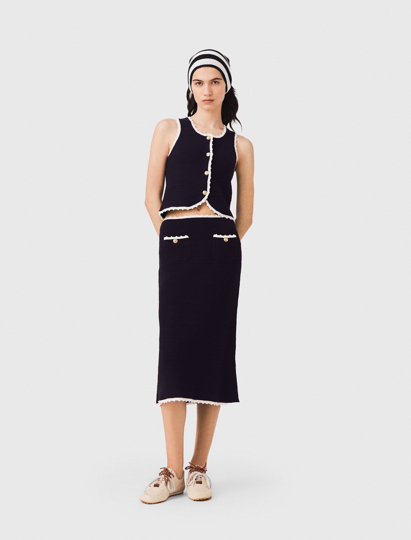 Maje Midi skirt with crochet trim