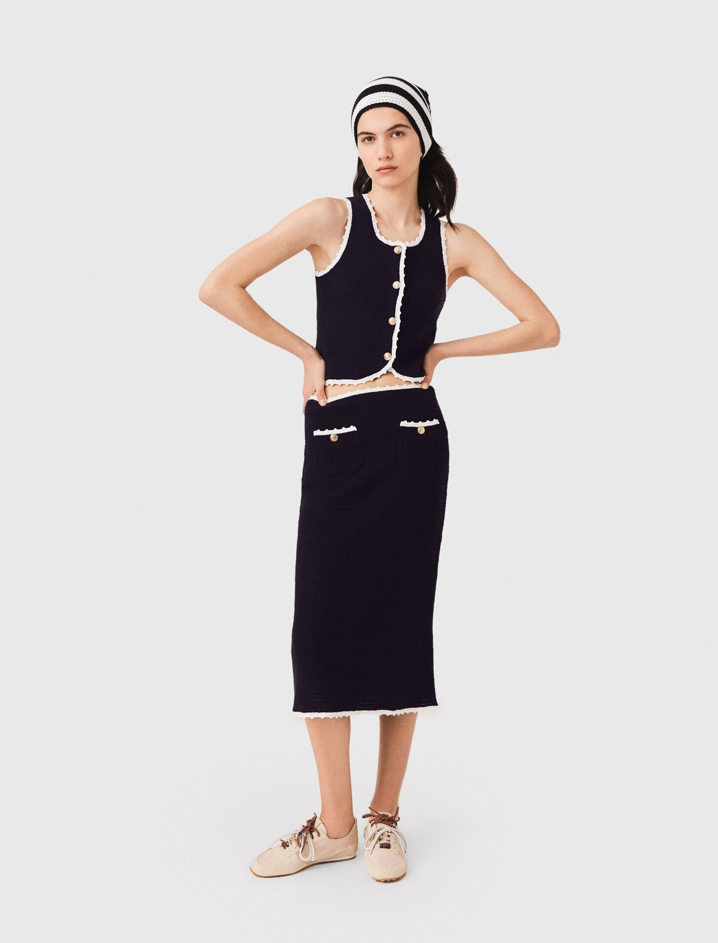 Maje Midi skirt with crochet trim
