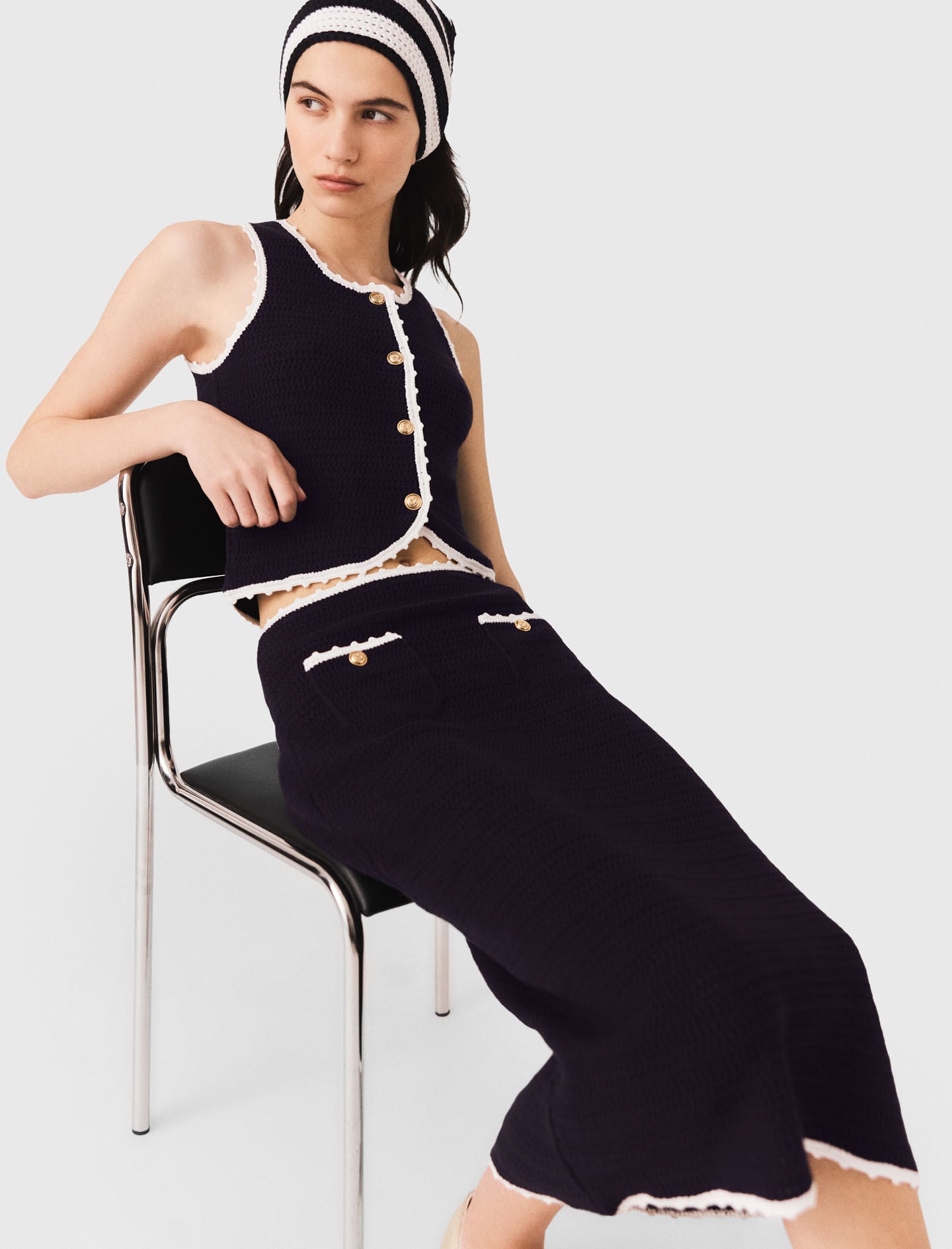 Maje Midi skirt with crochet trim