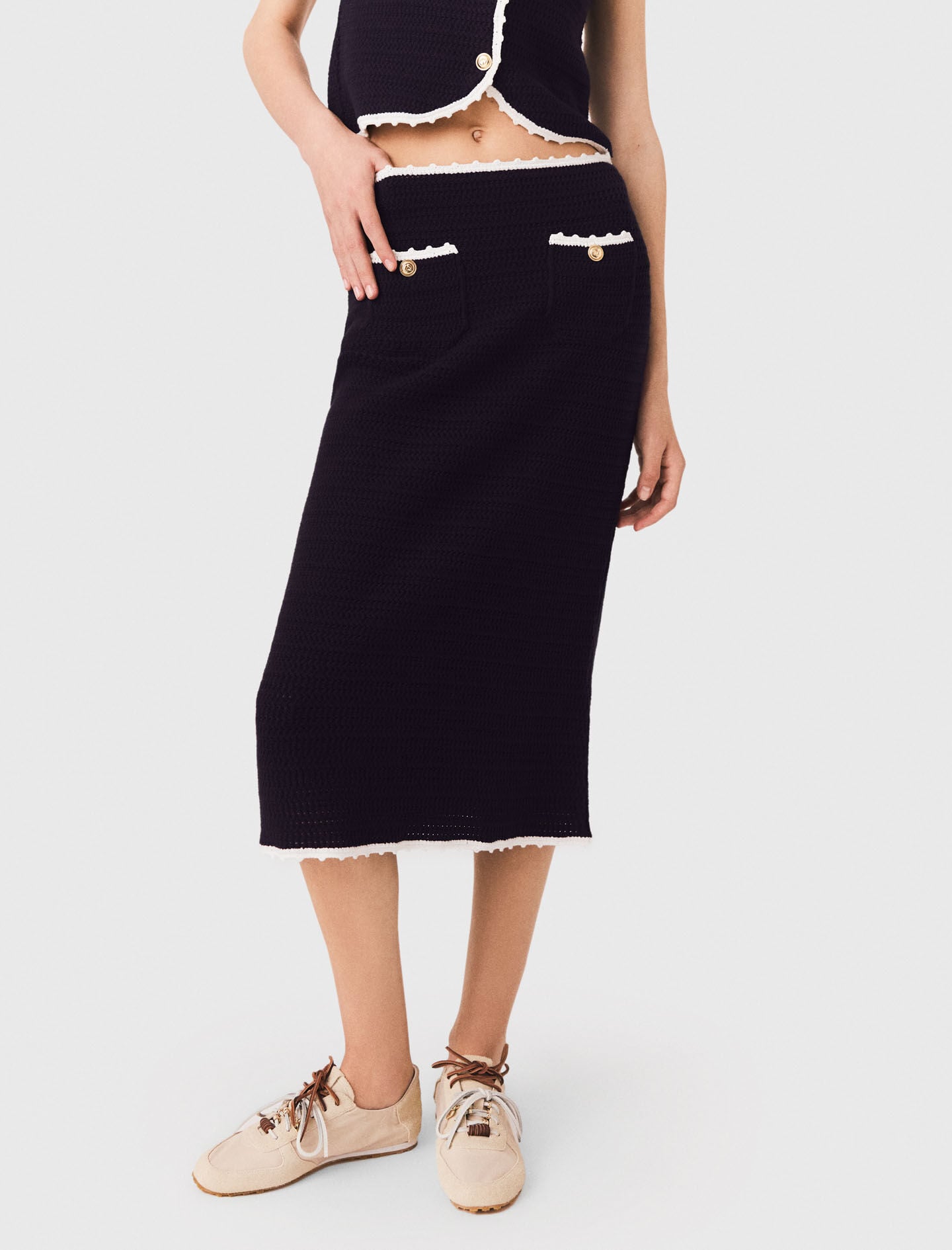 Maje Midi skirt with crochet trim