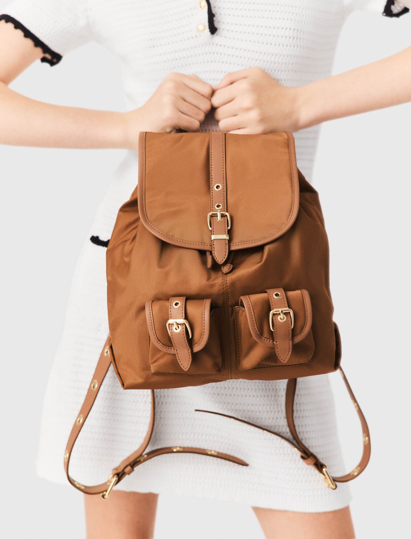 Maje Leather and nylon backpack