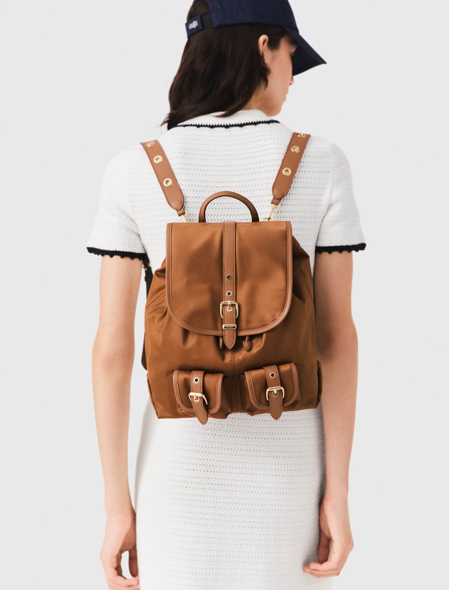 Maje Leather and nylon backpack