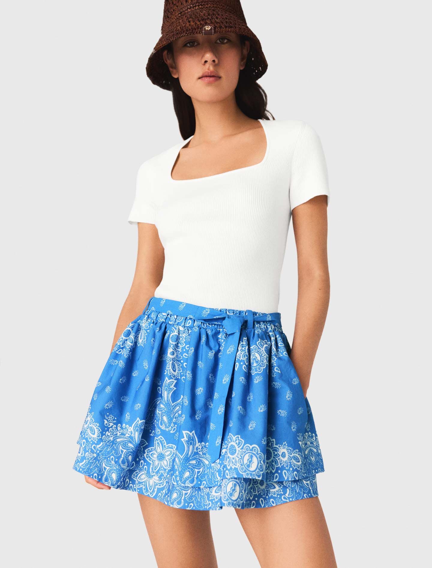 Maje Printed ruffled skirt