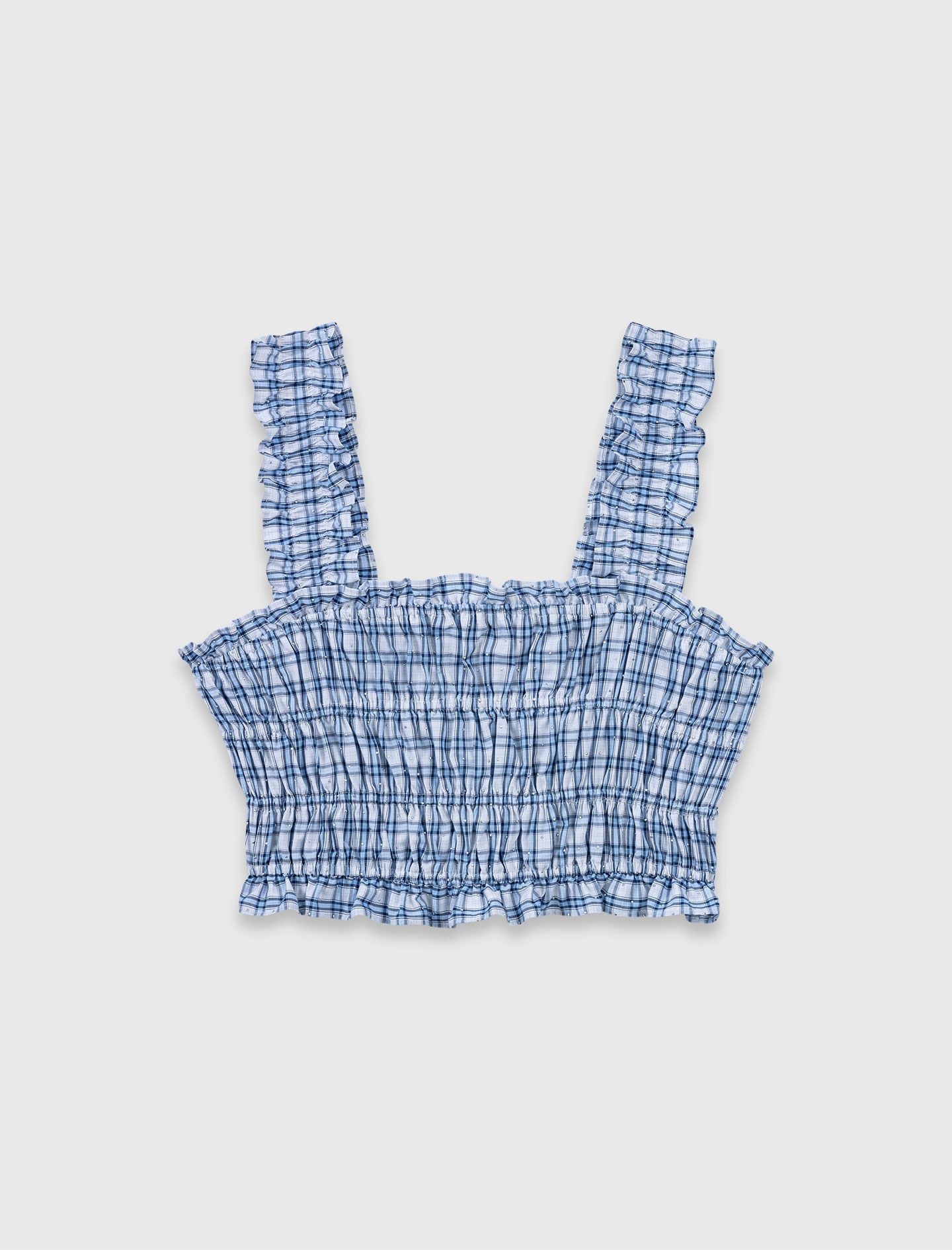 Maje Smocked rhinestone cotton top