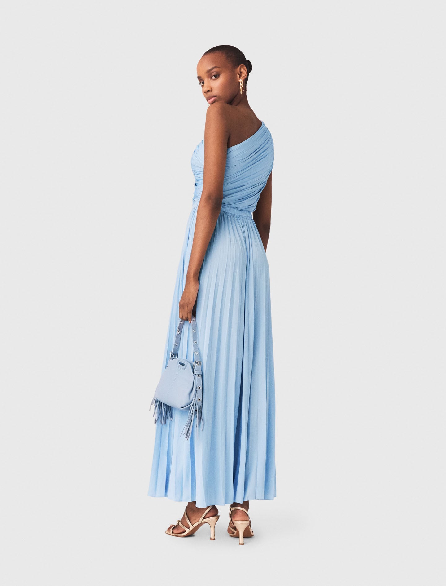 Maje Asymmetrical pleated maxi dress