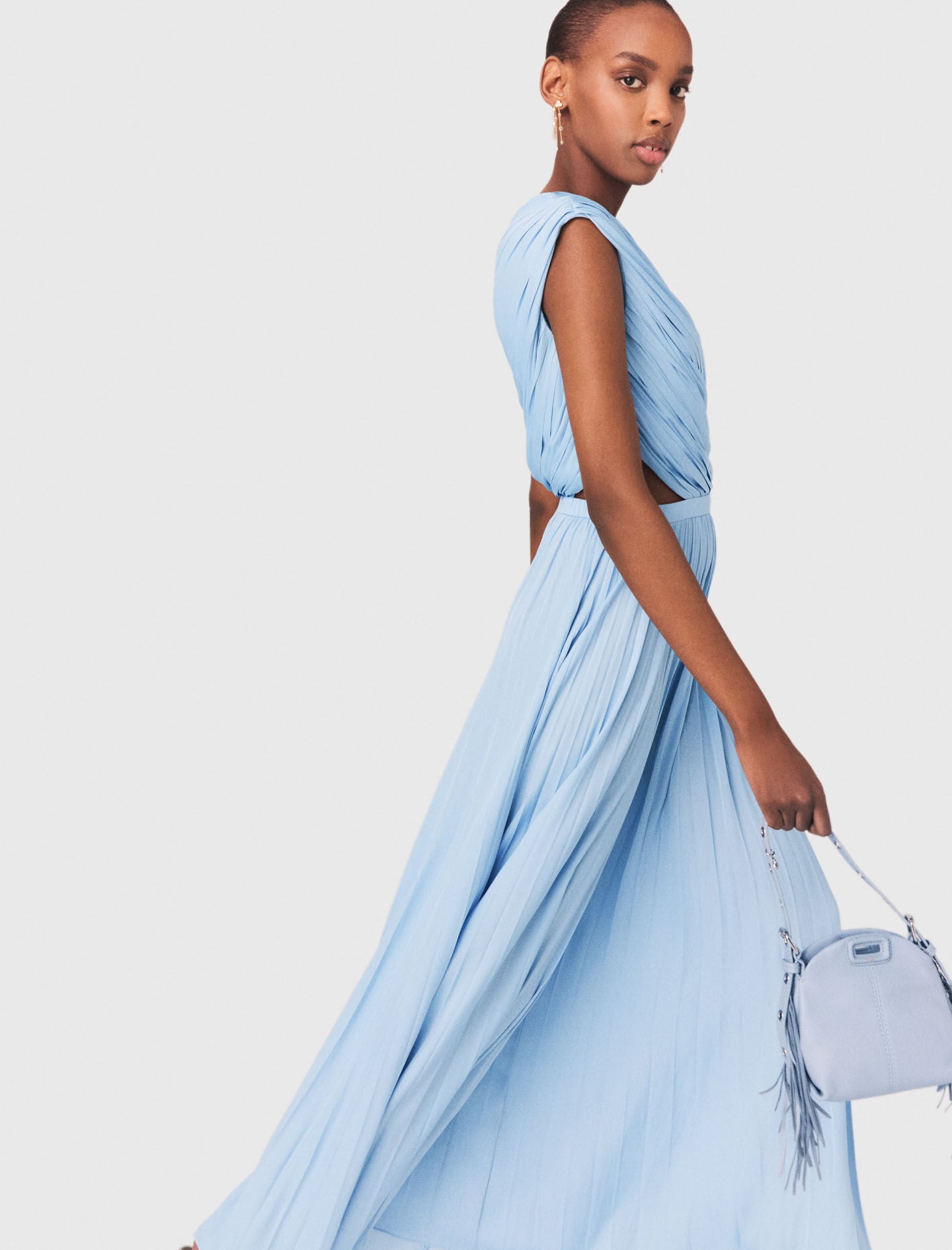 Maje Asymmetrical pleated maxi dress