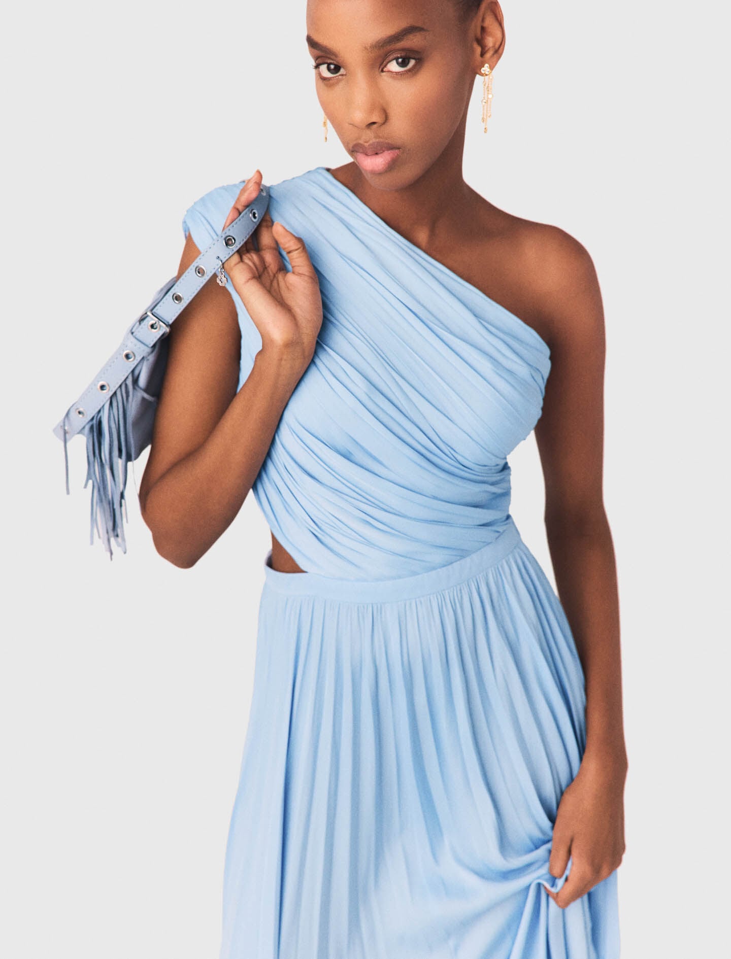 Maje Asymmetrical pleated maxi dress