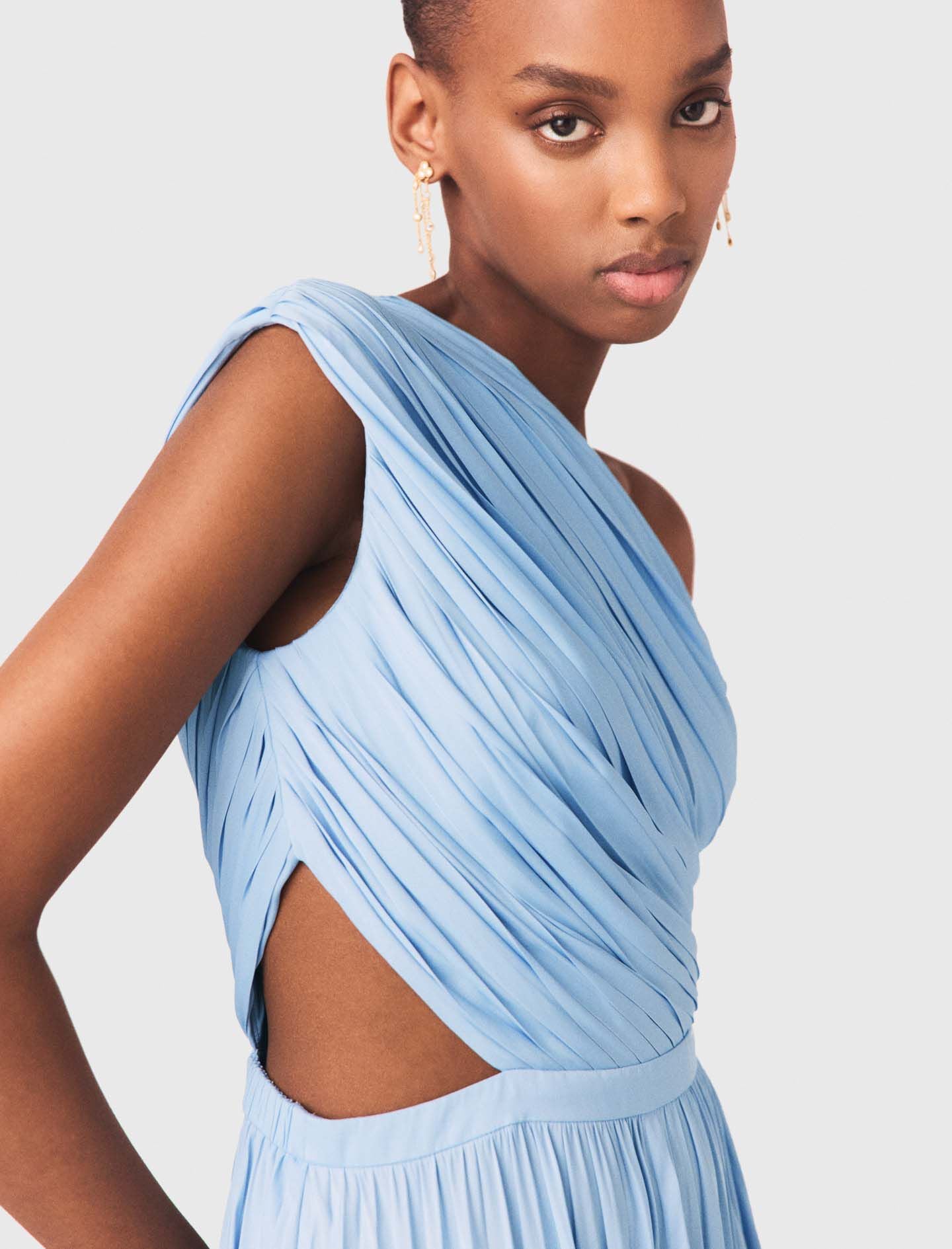 Maje Asymmetrical pleated maxi dress