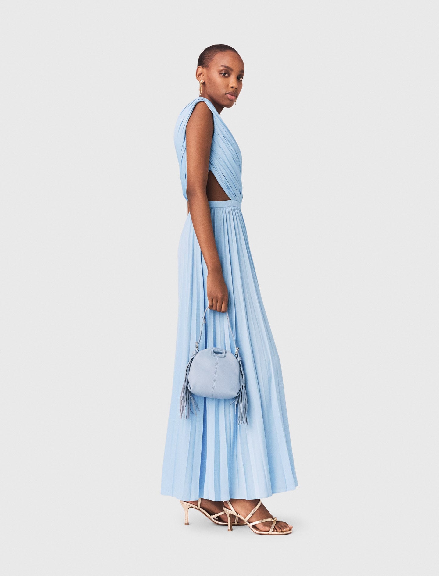 Maje Asymmetrical pleated maxi dress