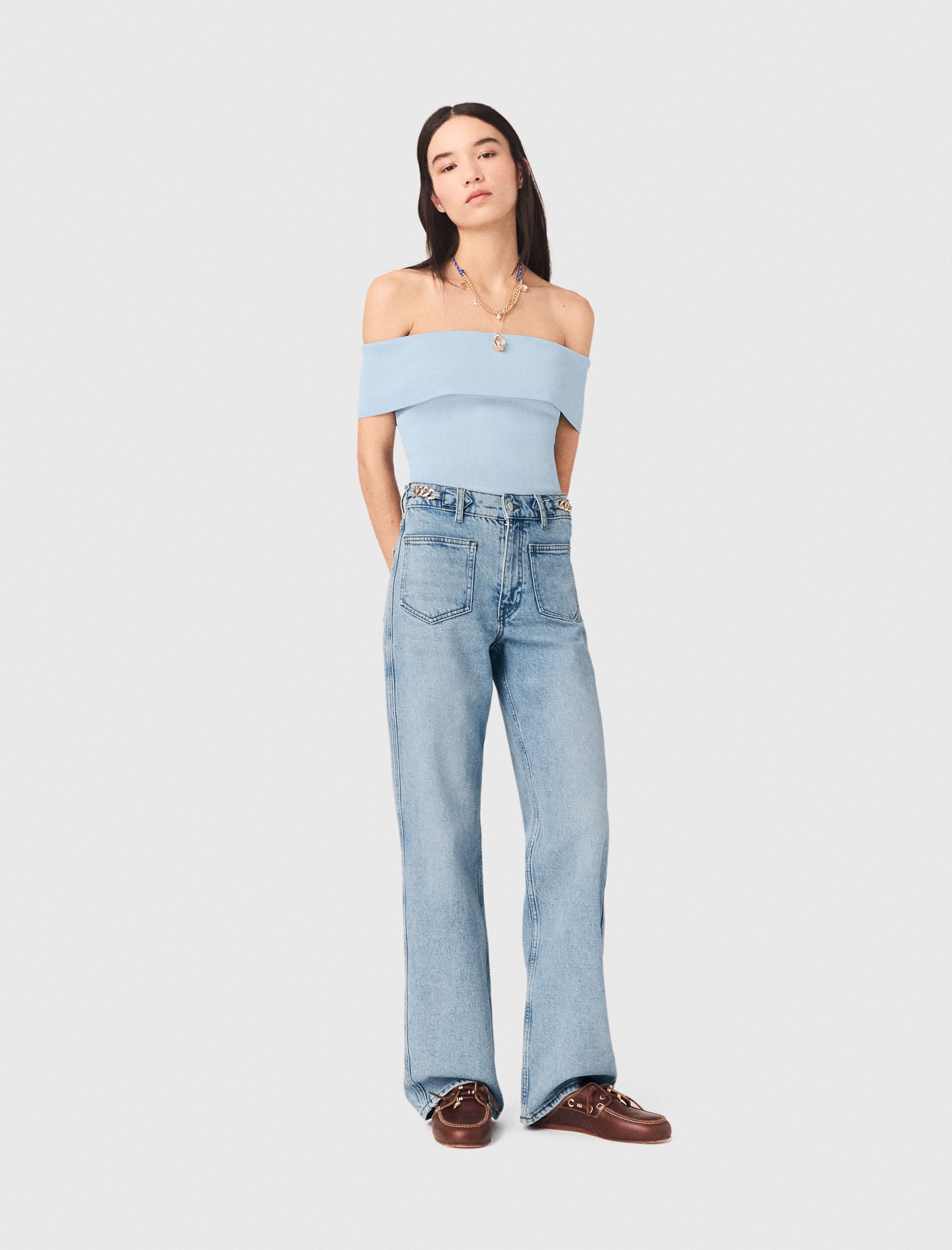 Maje Bardot rib knit top