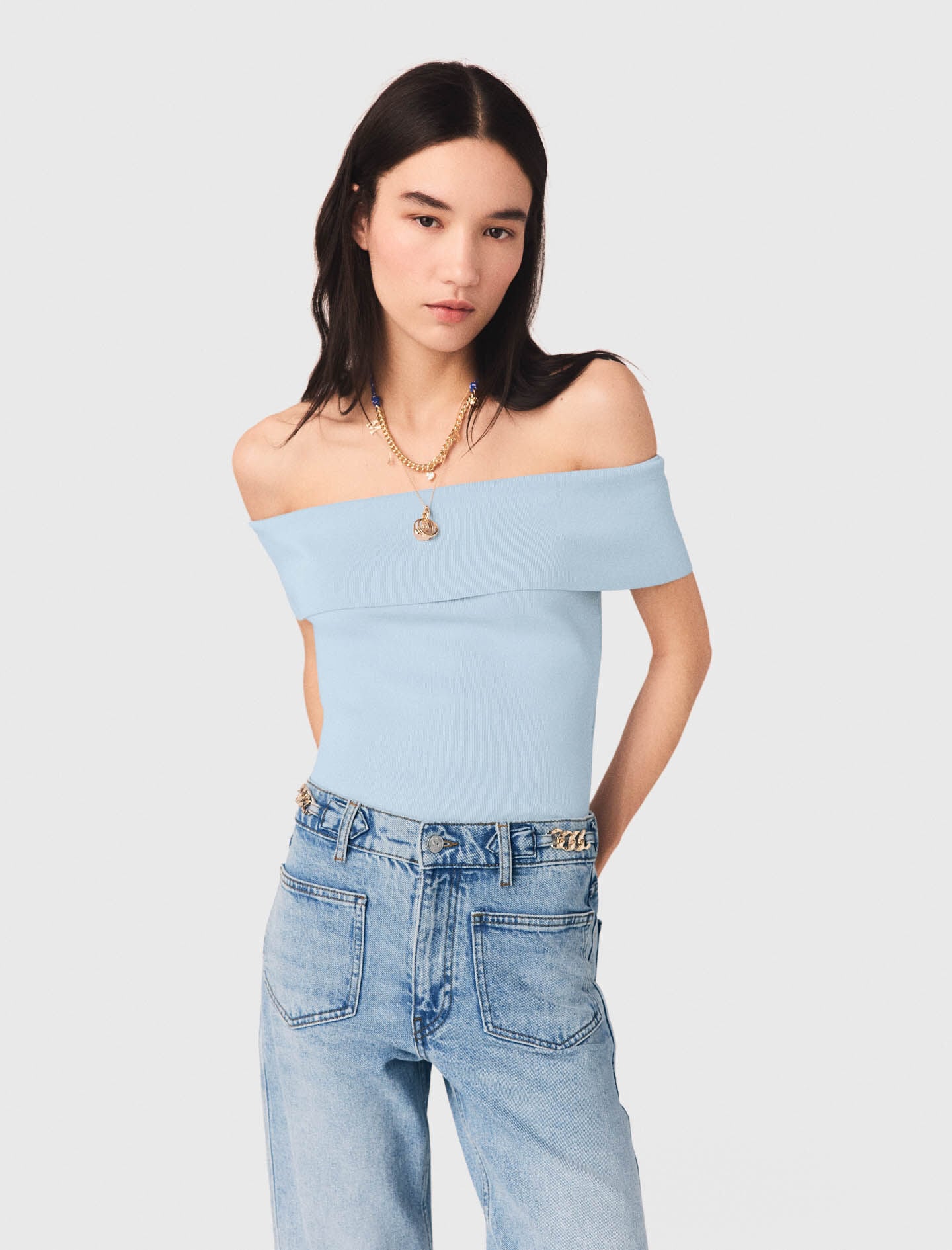 Maje Bardot rib knit top