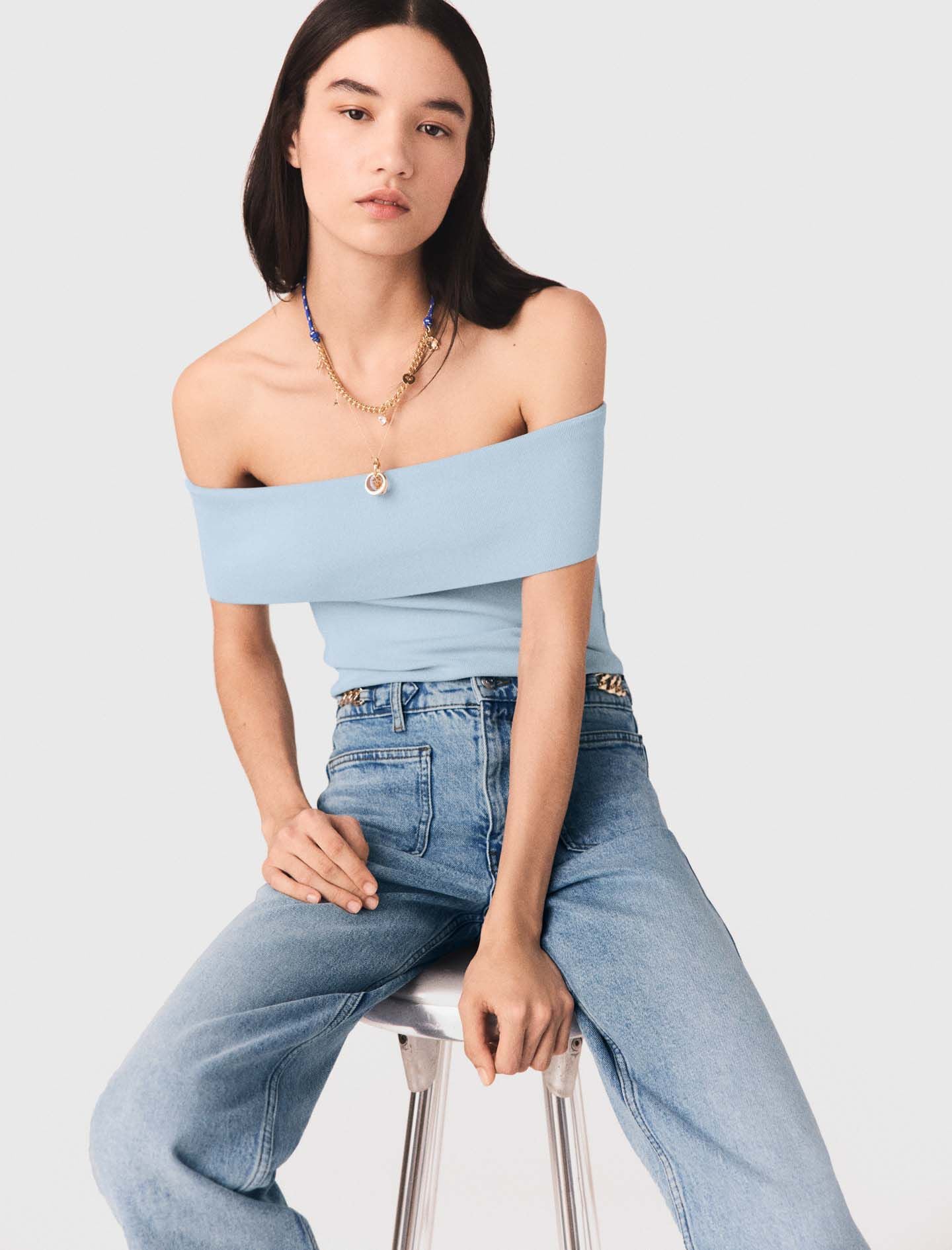 Maje Bardot rib knit top