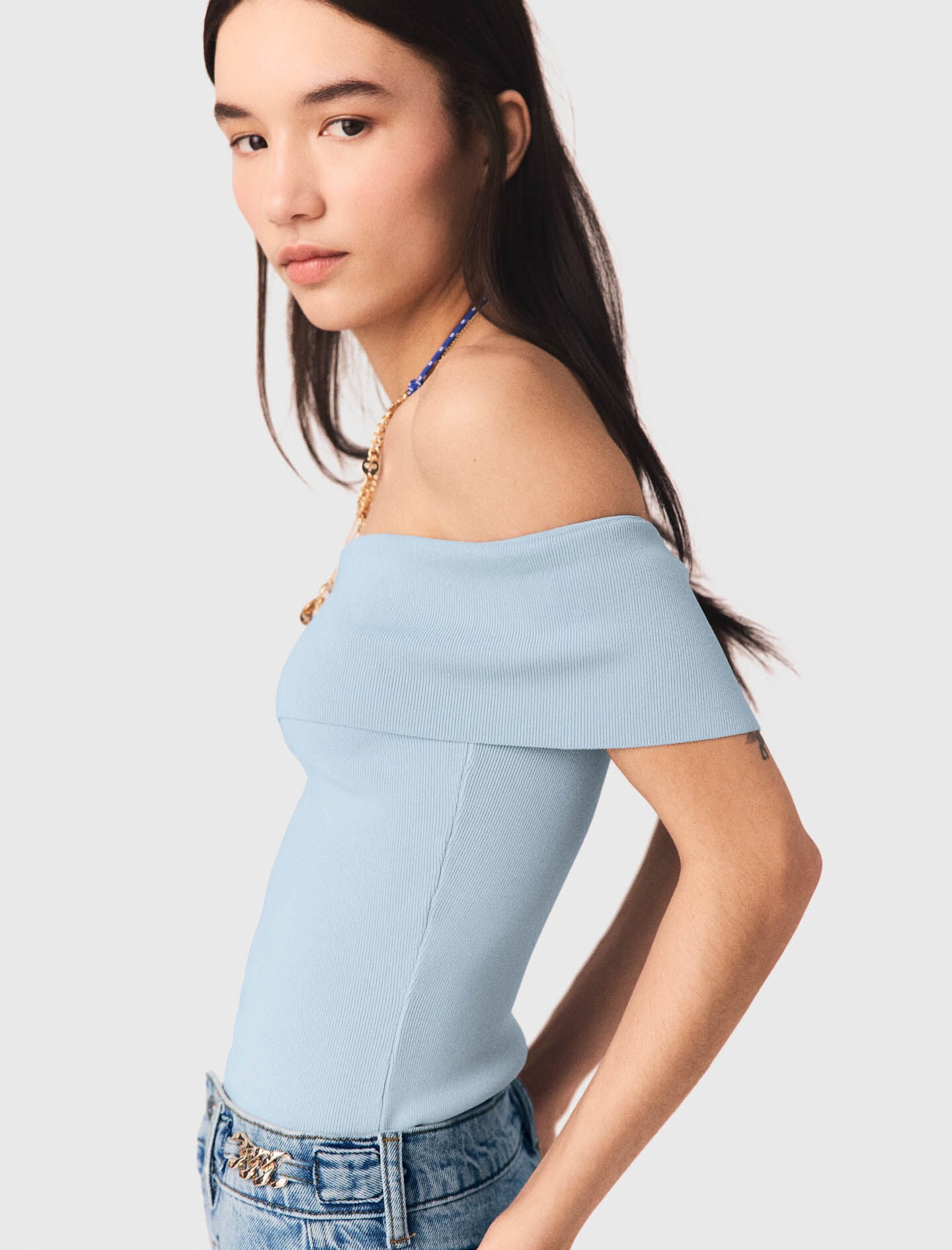 Maje Bardot rib knit top