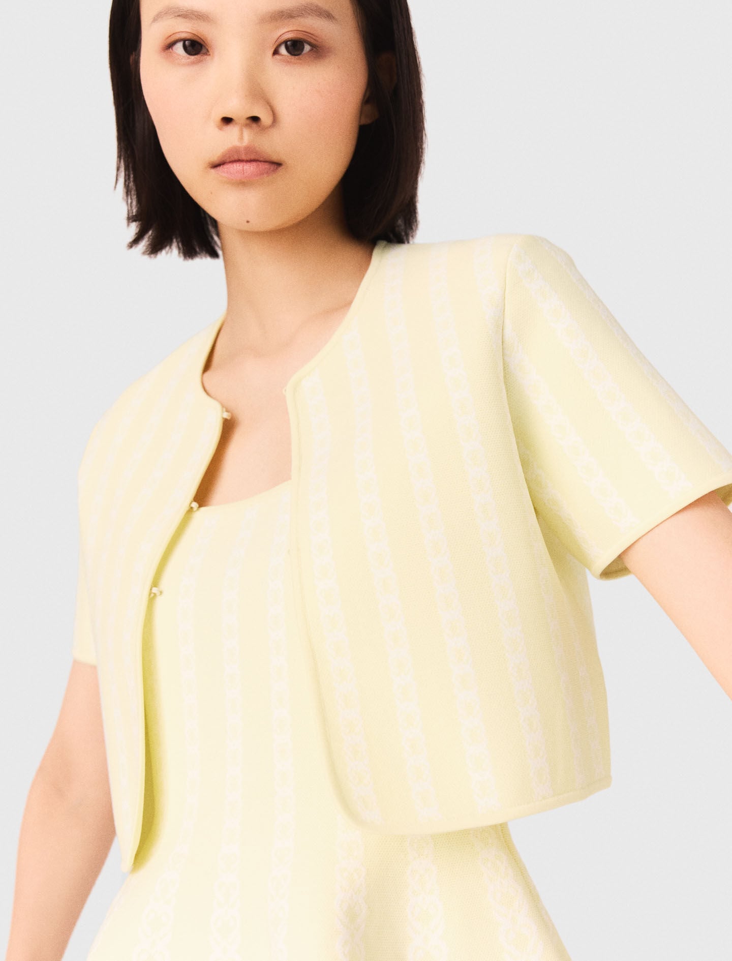Maje Cropped fancy knit cardigan