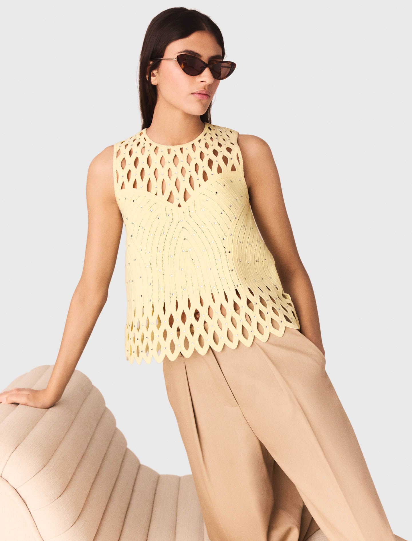 Maje Crochet rhinestone top