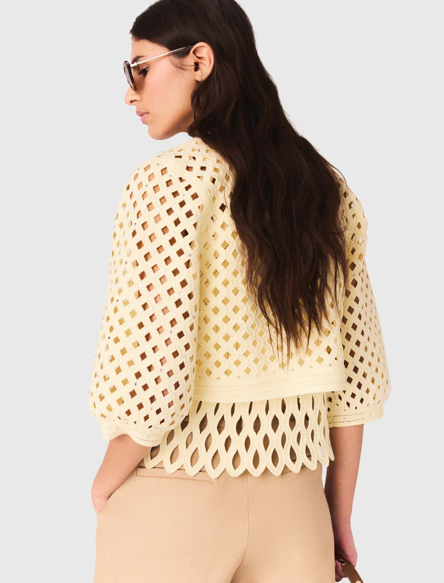 Maje Crochet Rhinestone Cardigan