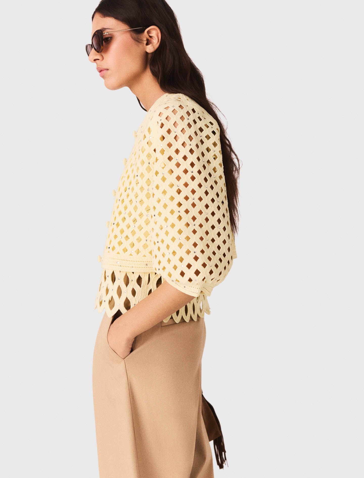 Maje Crochet Rhinestone Cardigan