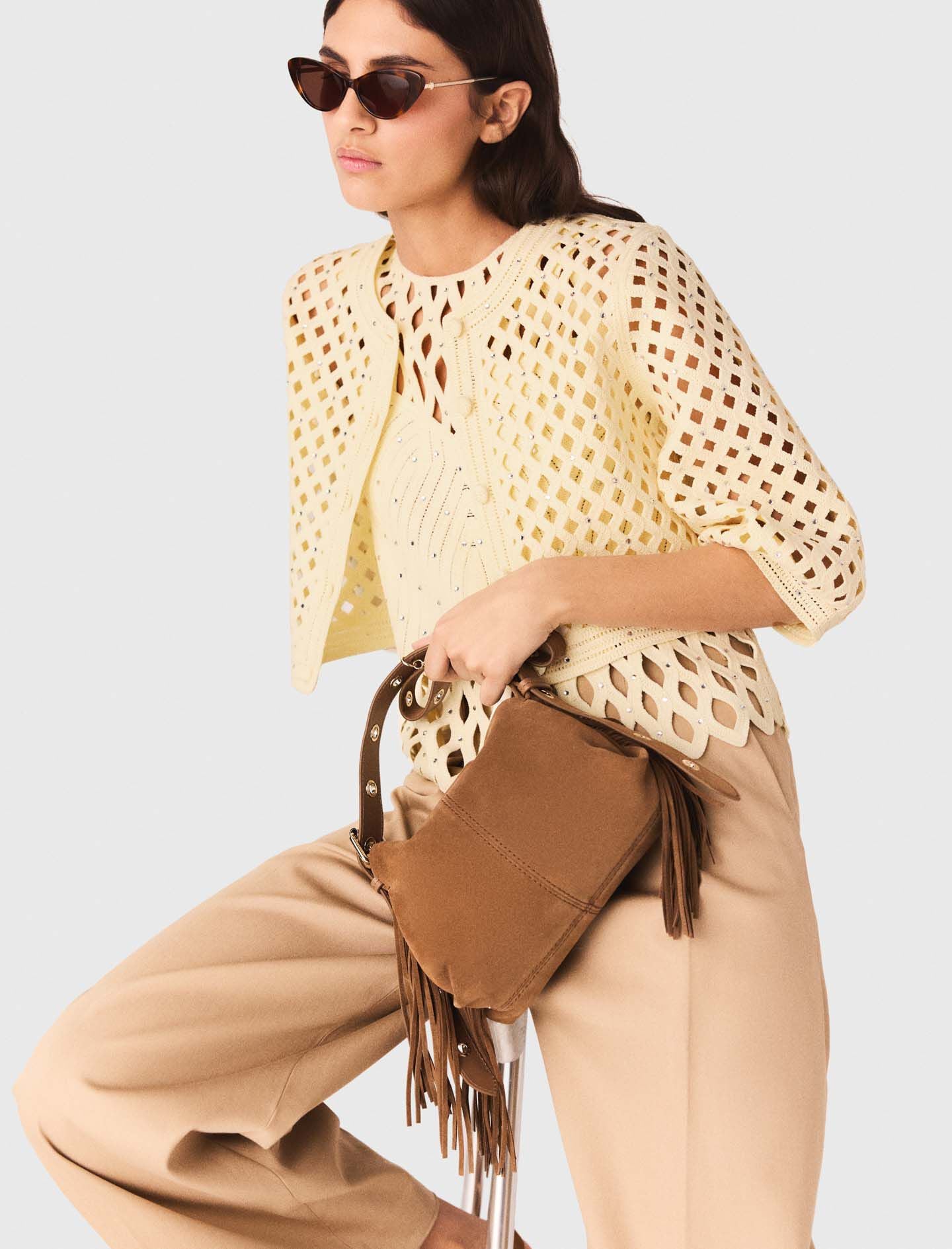 Maje Crochet Rhinestone Cardigan