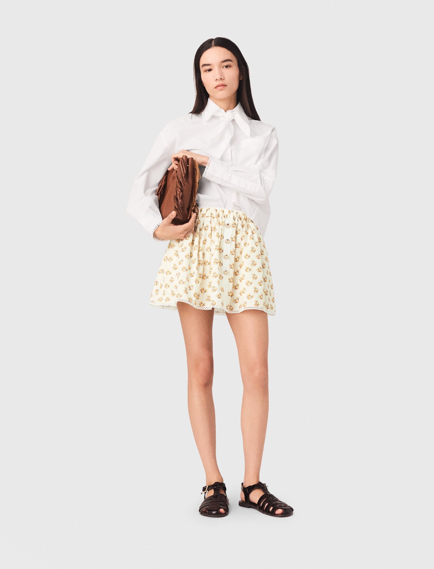 Maje Printed skirt with rickrack trim