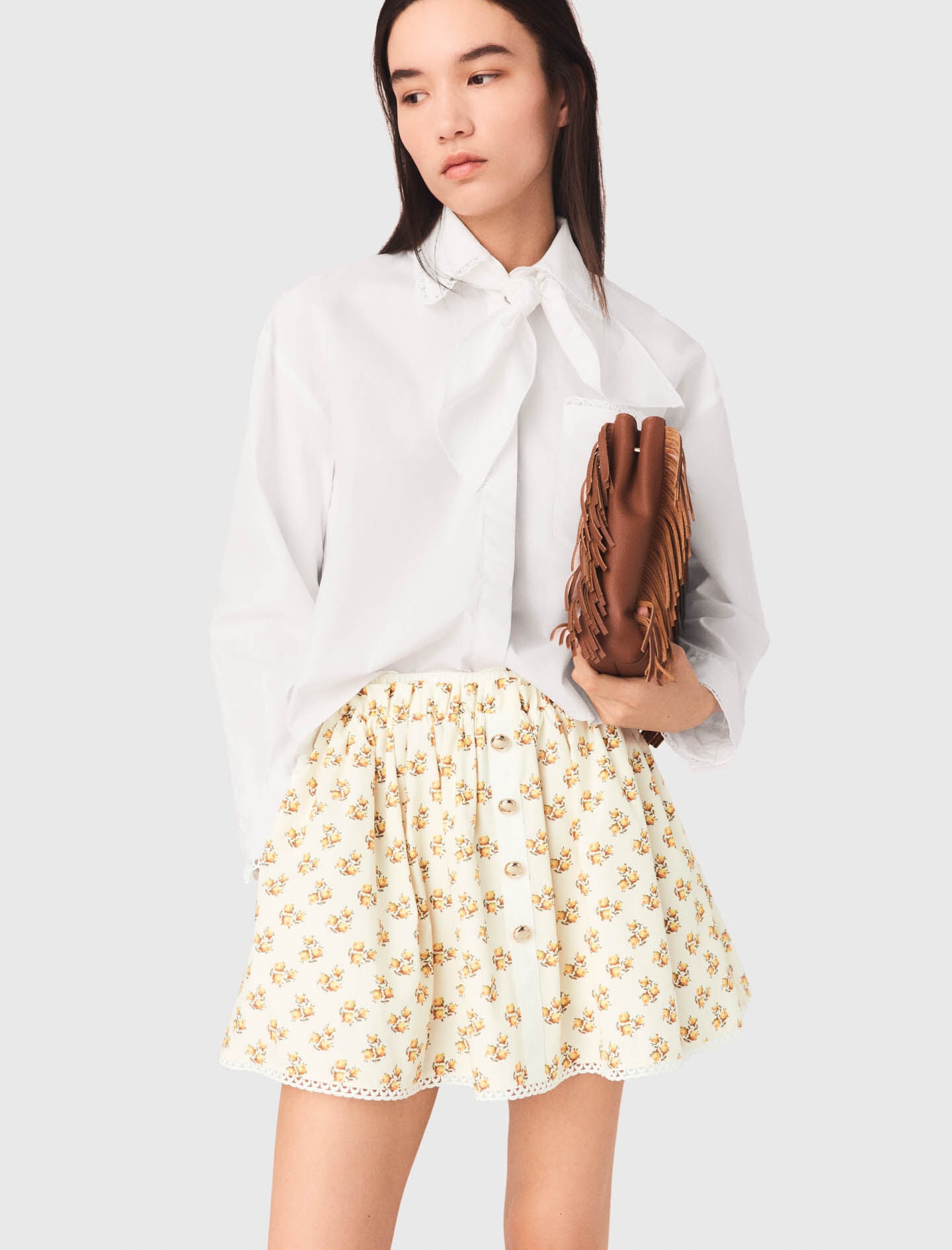 Maje Printed skirt with rickrack trim