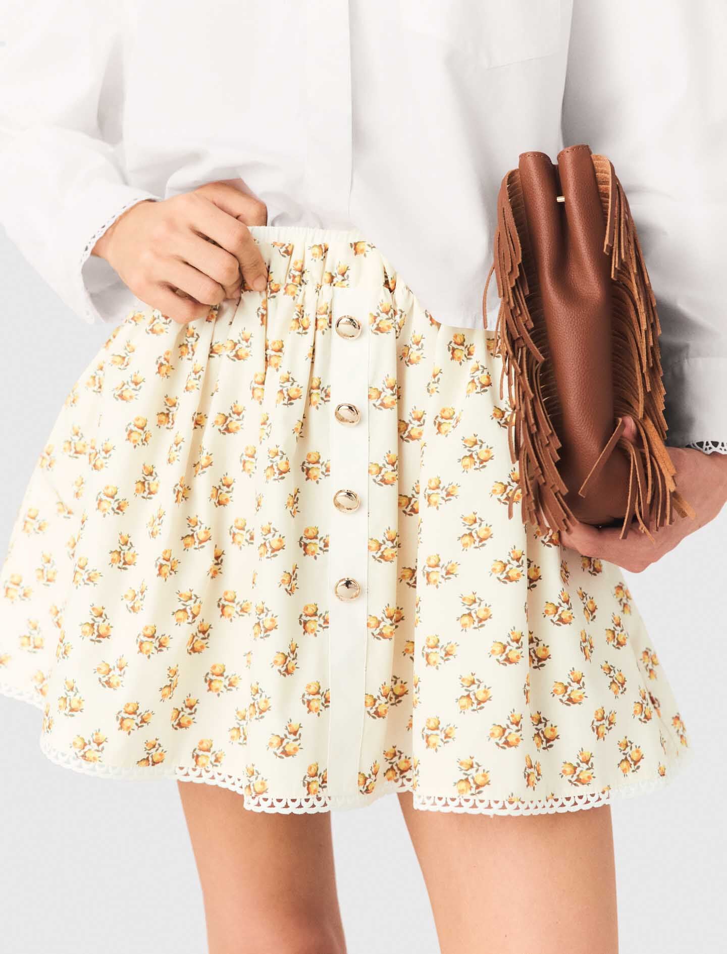 Maje Printed skirt with rickrack trim