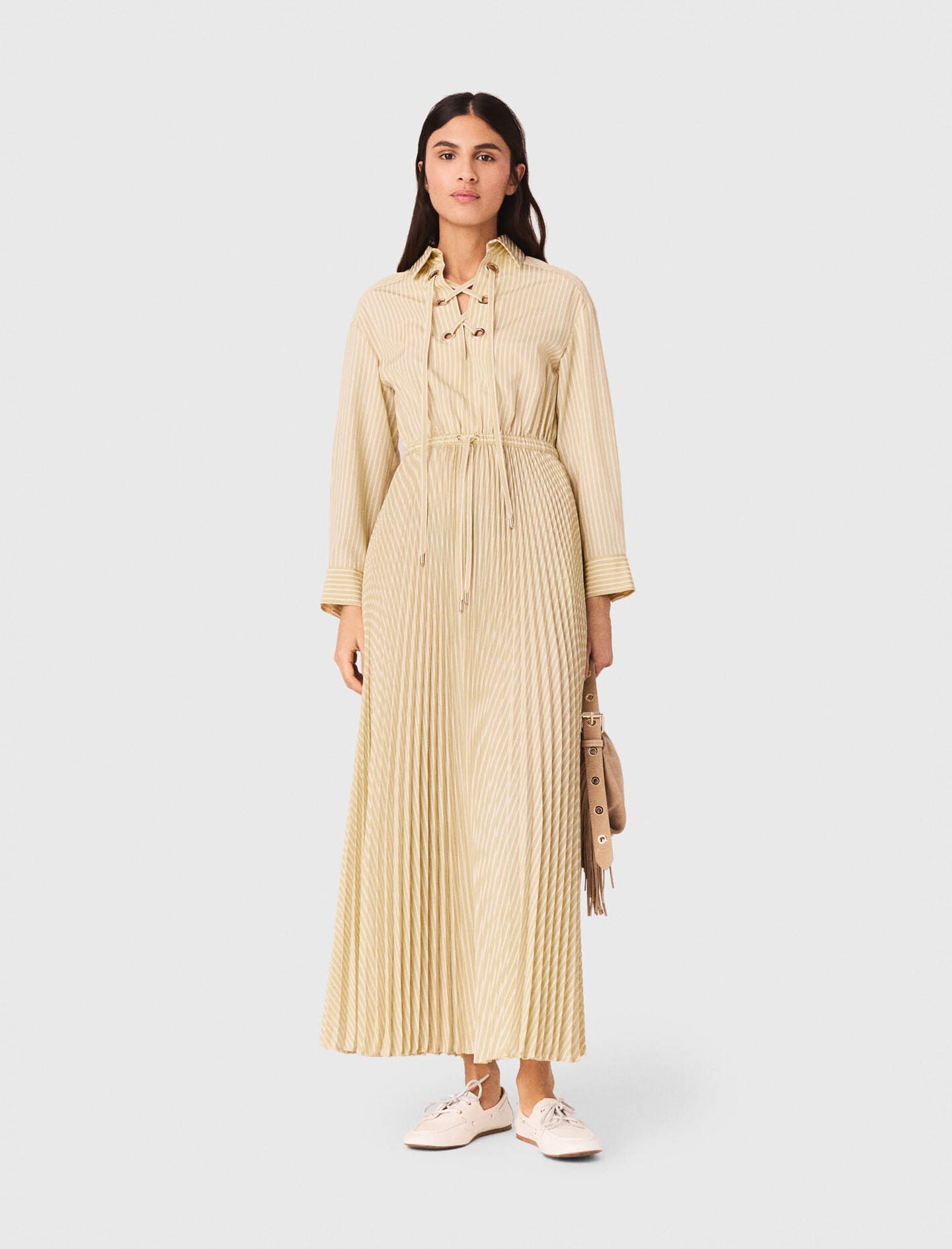 Maje Eyelet pleated maxi dress