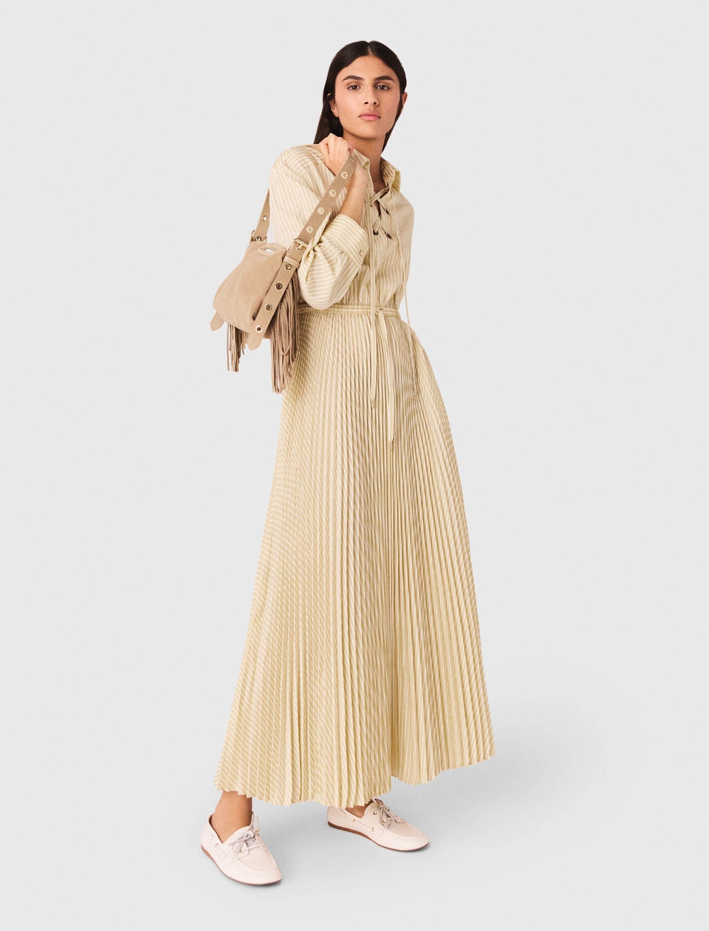Maje Eyelet pleated maxi dress