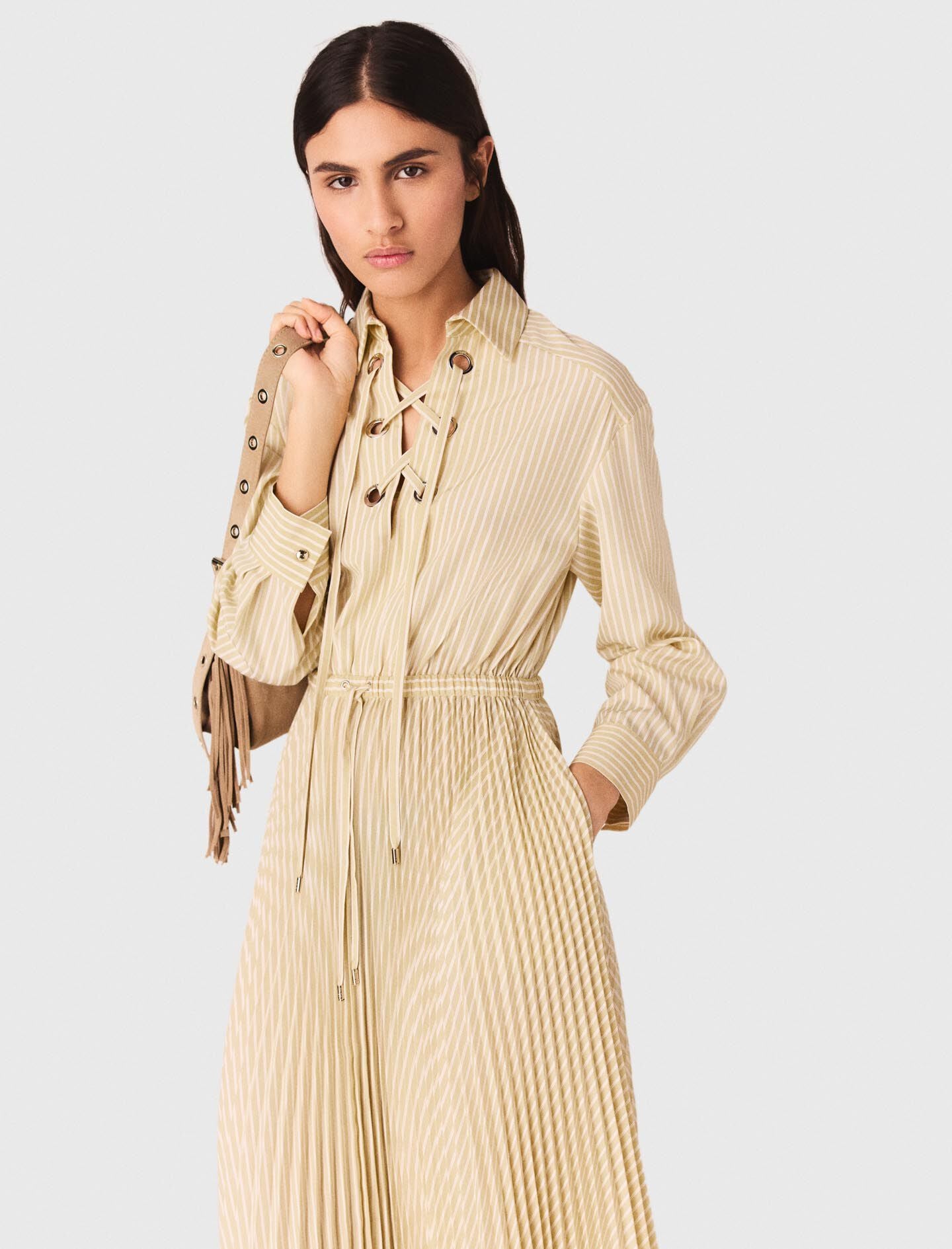 Maje Eyelet pleated maxi dress